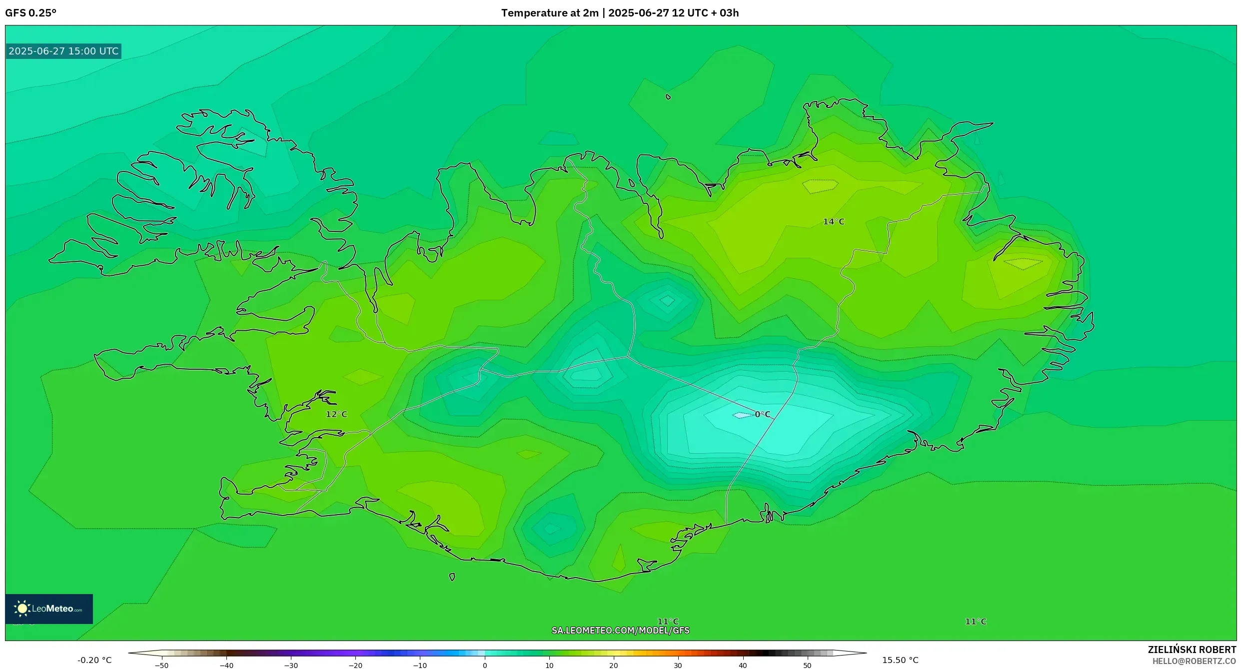 GFS model - Iceland, Temperature at 2m GFS model - Iceland, Temperature at 2m