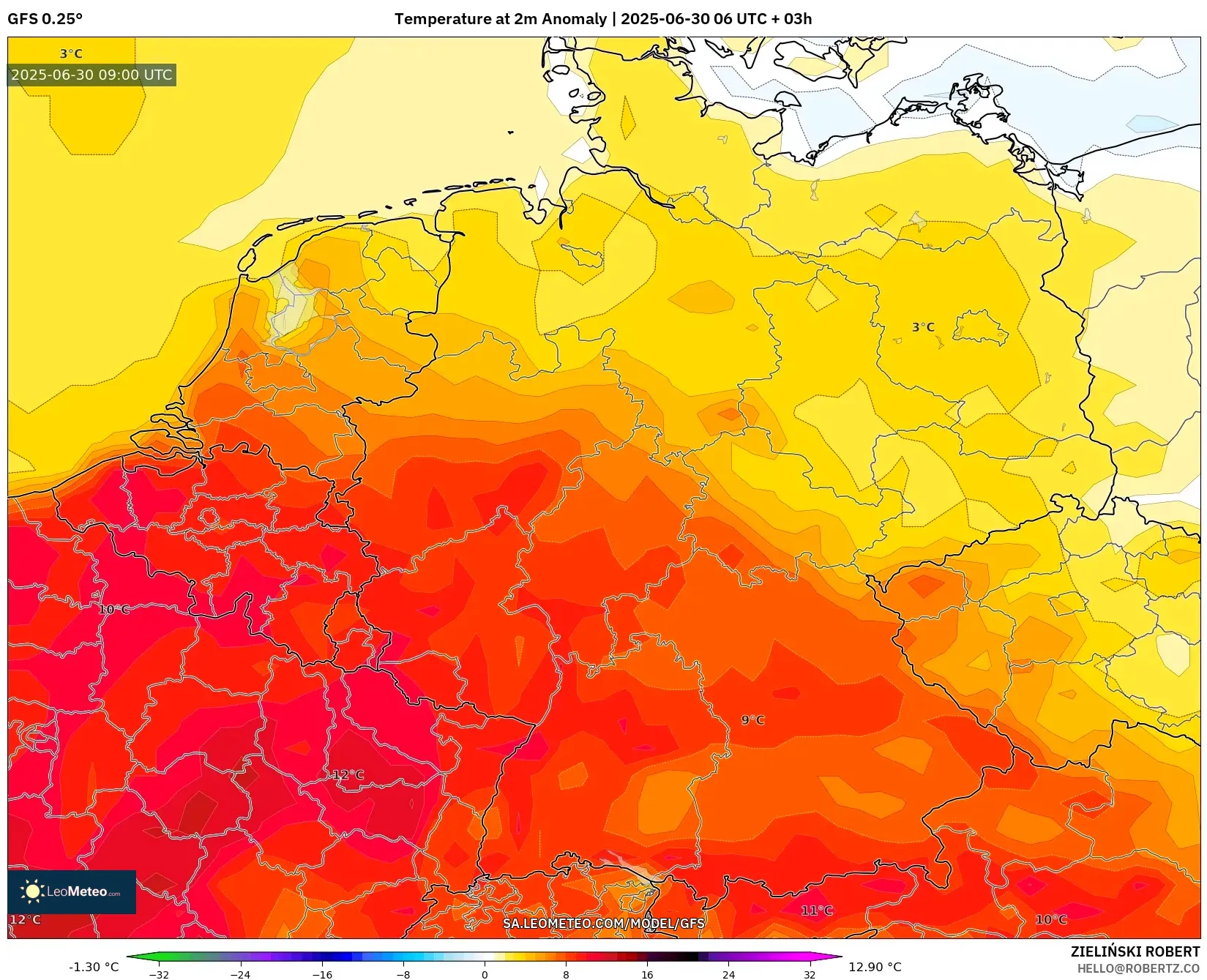 GFS model - Germany, Temperature at 2m Anomaly GFS model - Germany, Temperature at 2m Anomaly