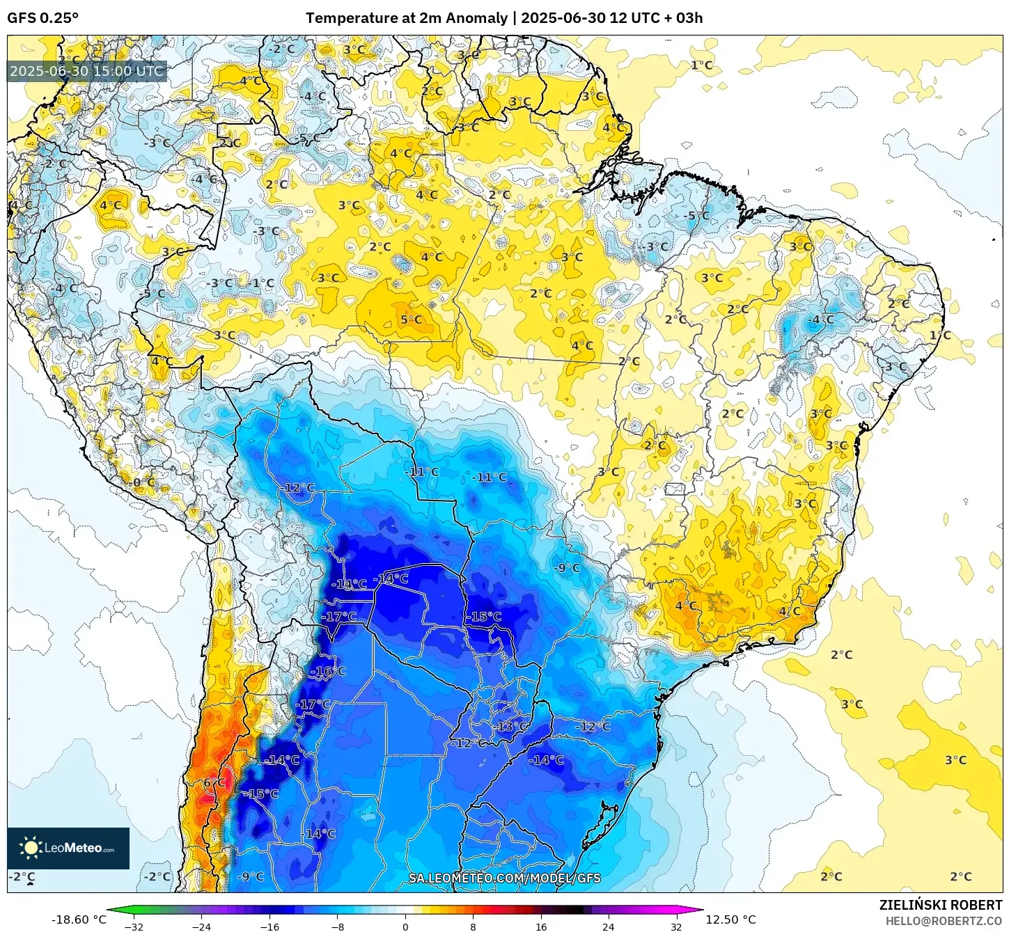 GFS model - Brazil, Temperature at 2m Anomaly GFS model - Brazil, Temperature at 2m Anomaly