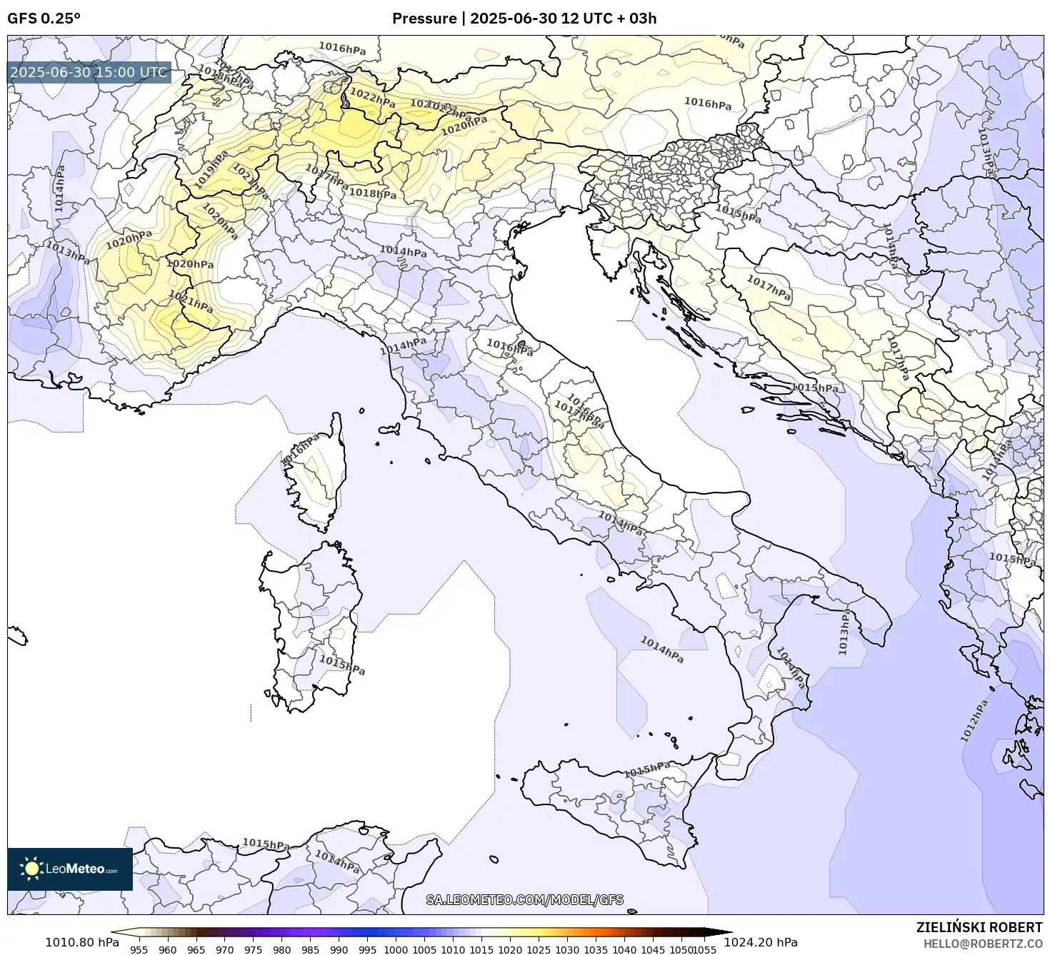 GFS model - Italy, Pressure GFS model - Italy, Pressure