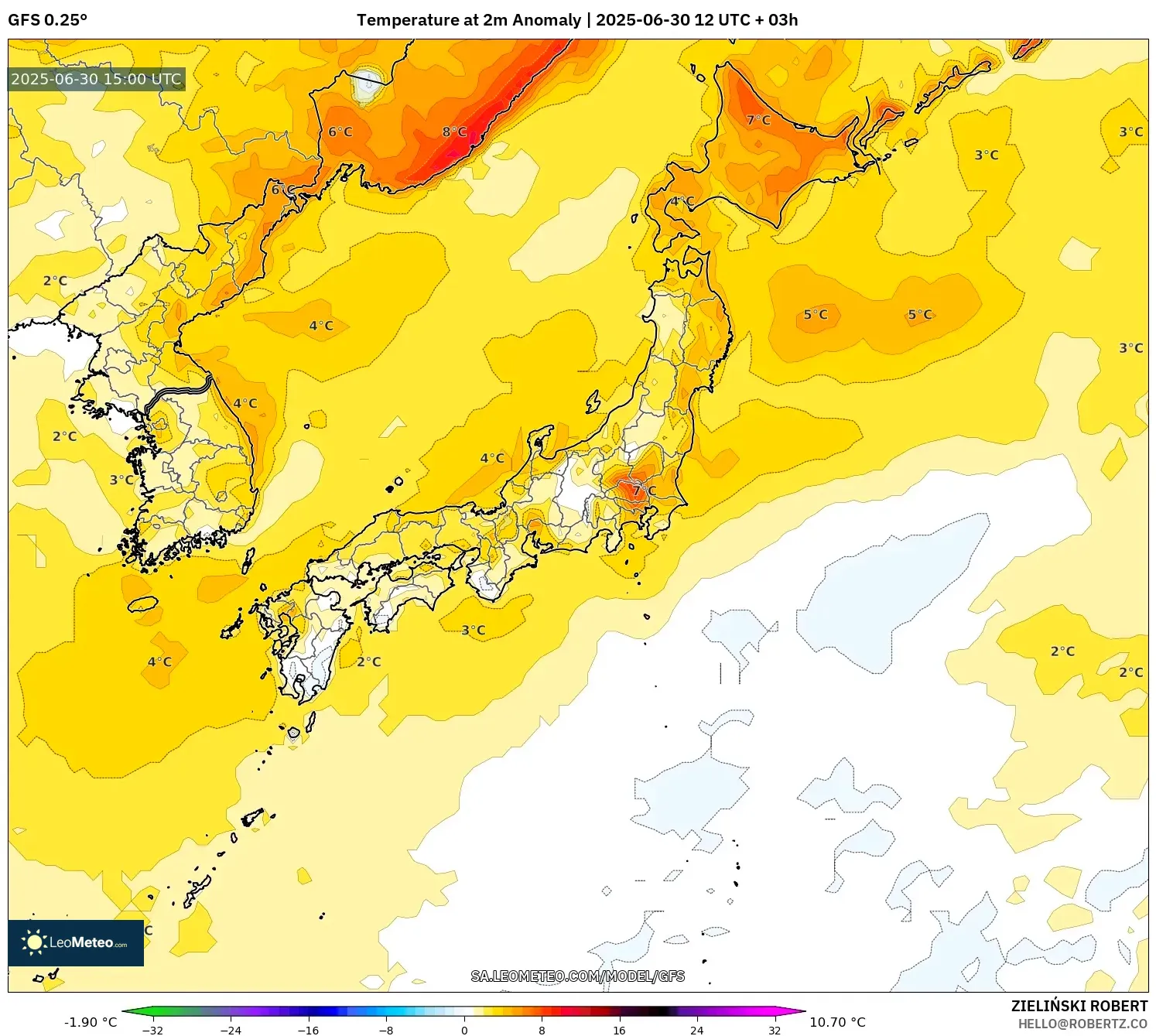 GFS model - Japan, Temperature at 2m Anomaly GFS model - Japan, Temperature at 2m Anomaly