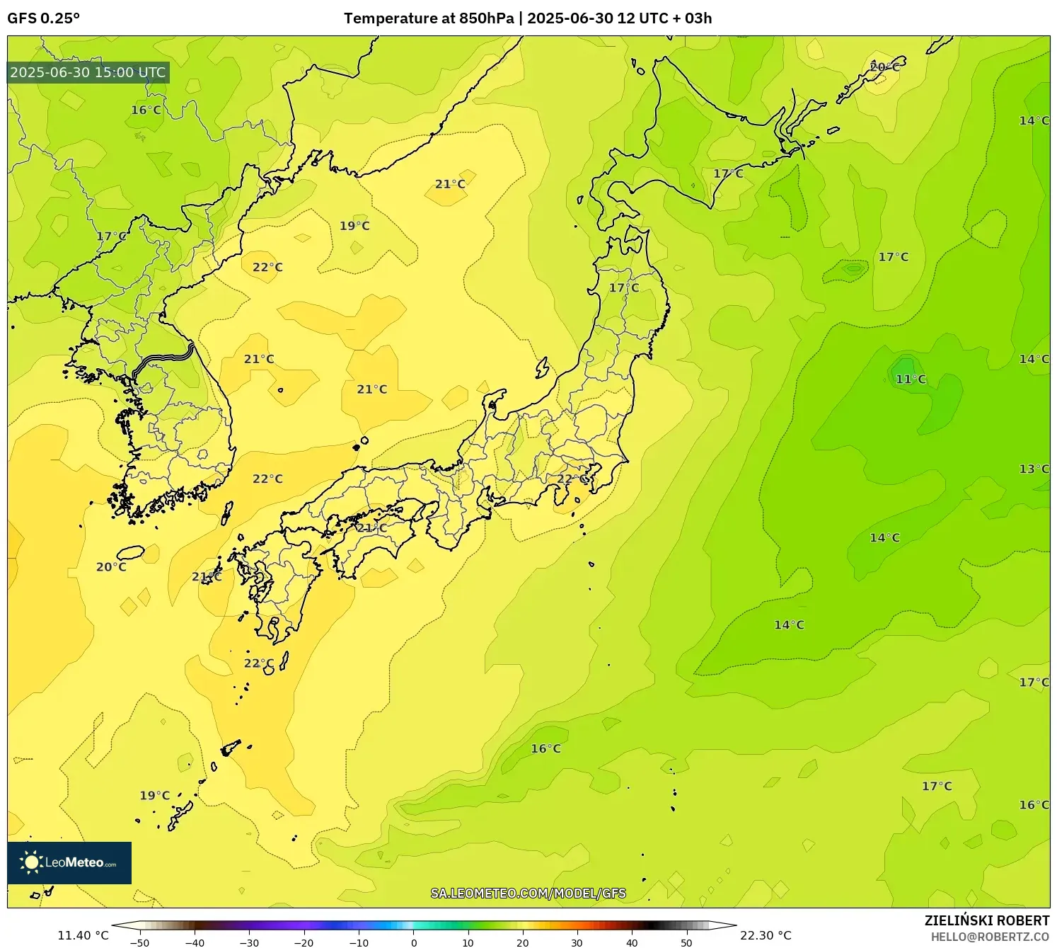 GFS model - Japan, Temperature at 850hPa GFS model - Japan, Temperature at 850hPa