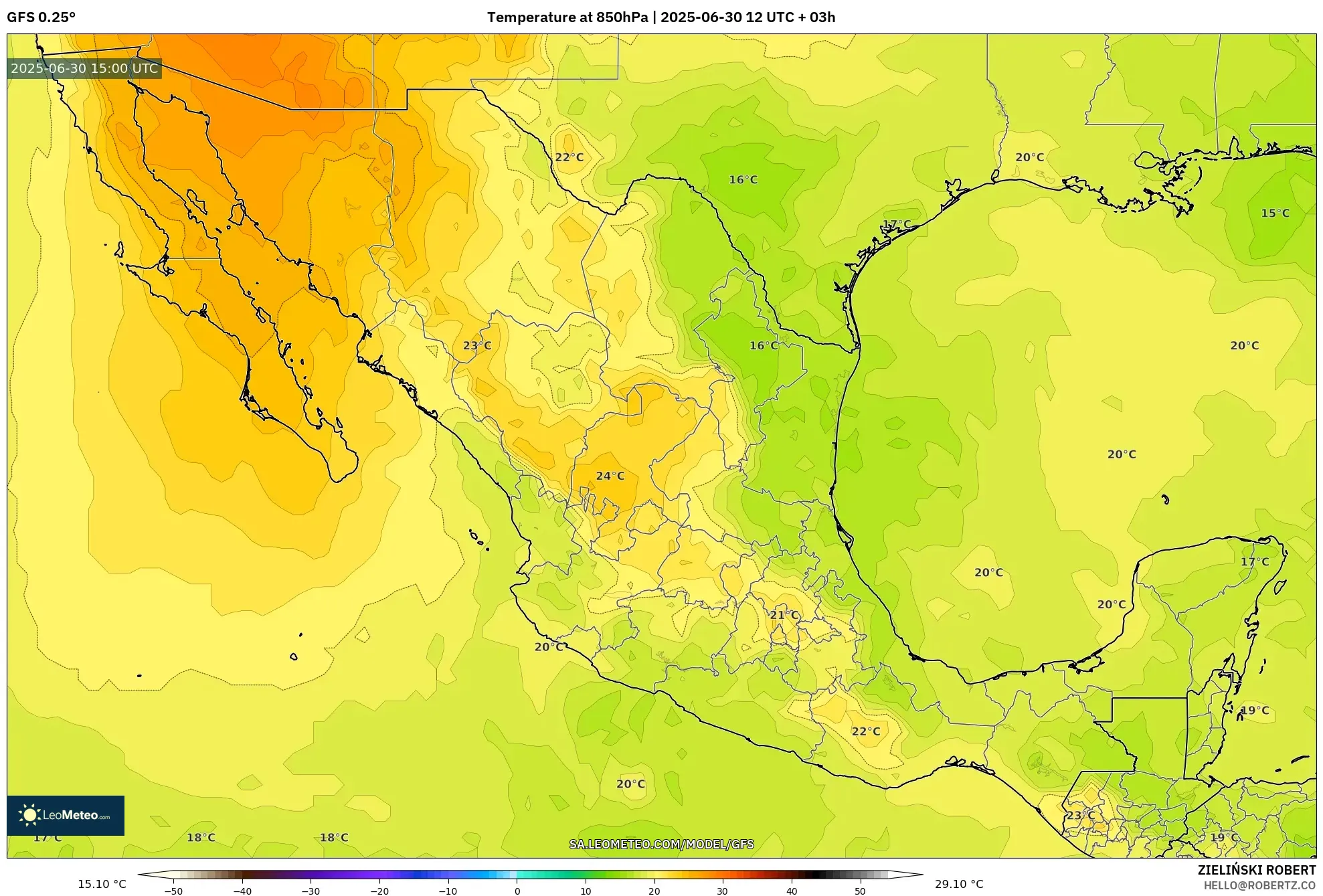 GFS model - Mexico, Temperature at 850hPa GFS model - Mexico, Temperature at 850hPa