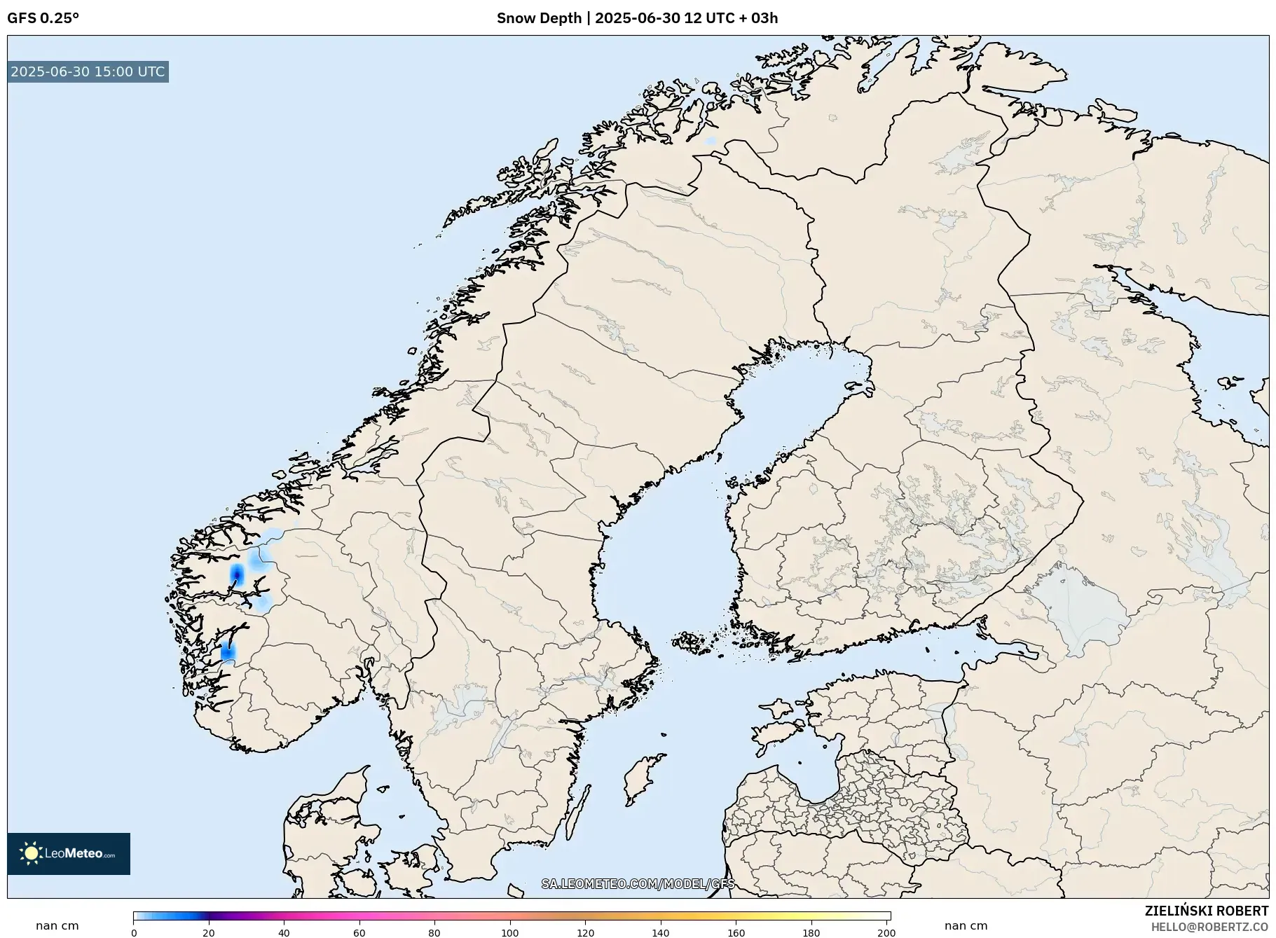 GFS model - Scandinavia, Snow Depth GFS model - Scandinavia, Snow Depth