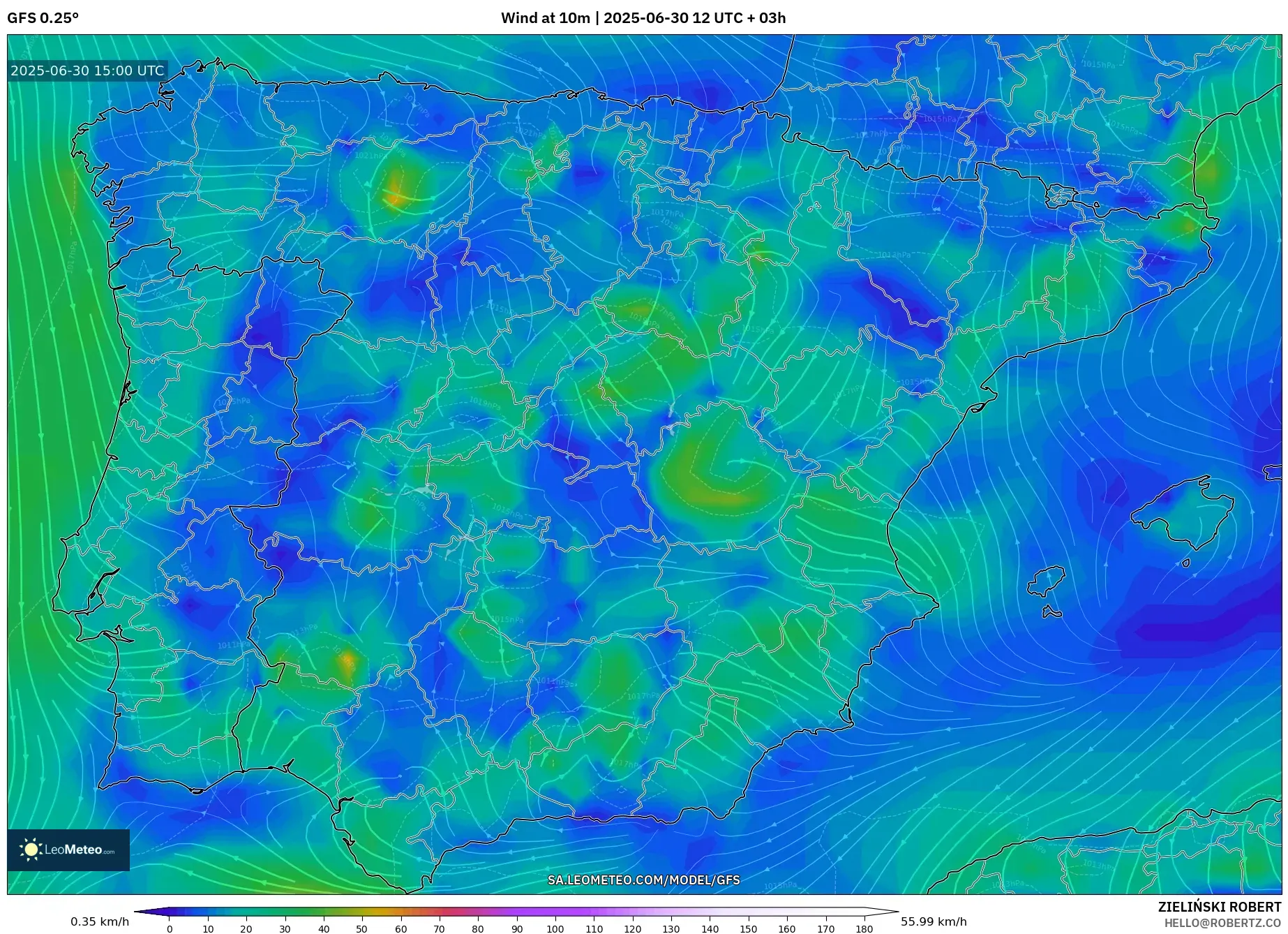 GFS model - Spain, Wind at 10m GFS model - Spain, Wind at 10m