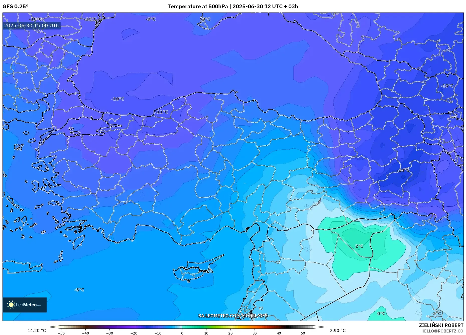 GFS model - Turkey, Temperature at 500hPa GFS model - Turkey, Temperature at 500hPa