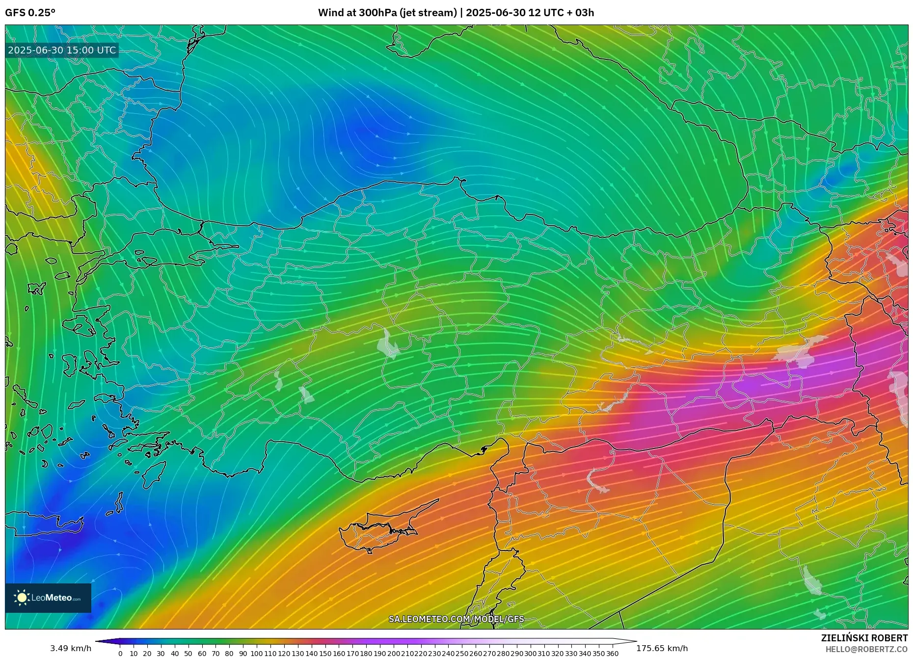 GFS model - Turkey, Wind at 300hPa (jet stream) GFS model - Turkey, Wind at 300hPa (jet stream)