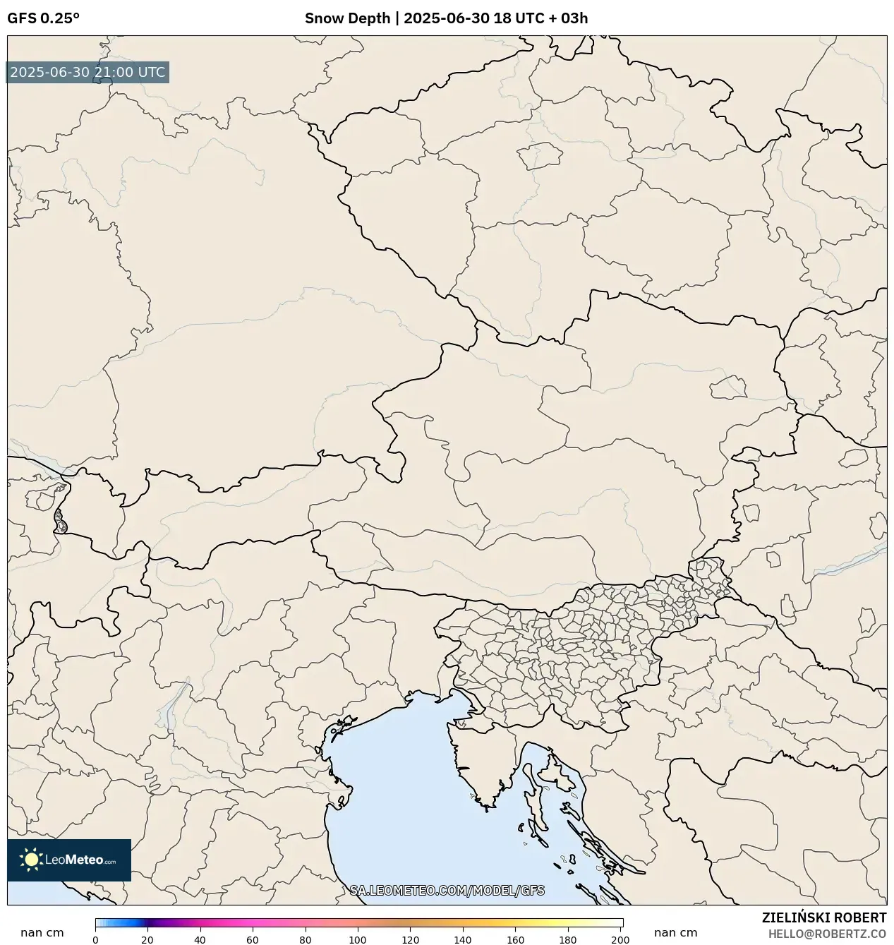 GFS model - Austria, Snow Depth
