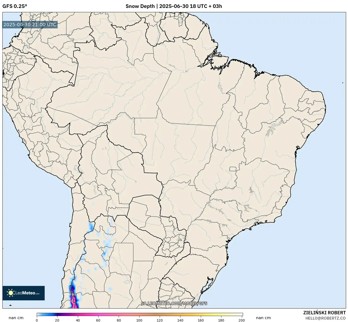 GFS model - Brazil, Snow Depth GFS model - Brazil, Snow Depth