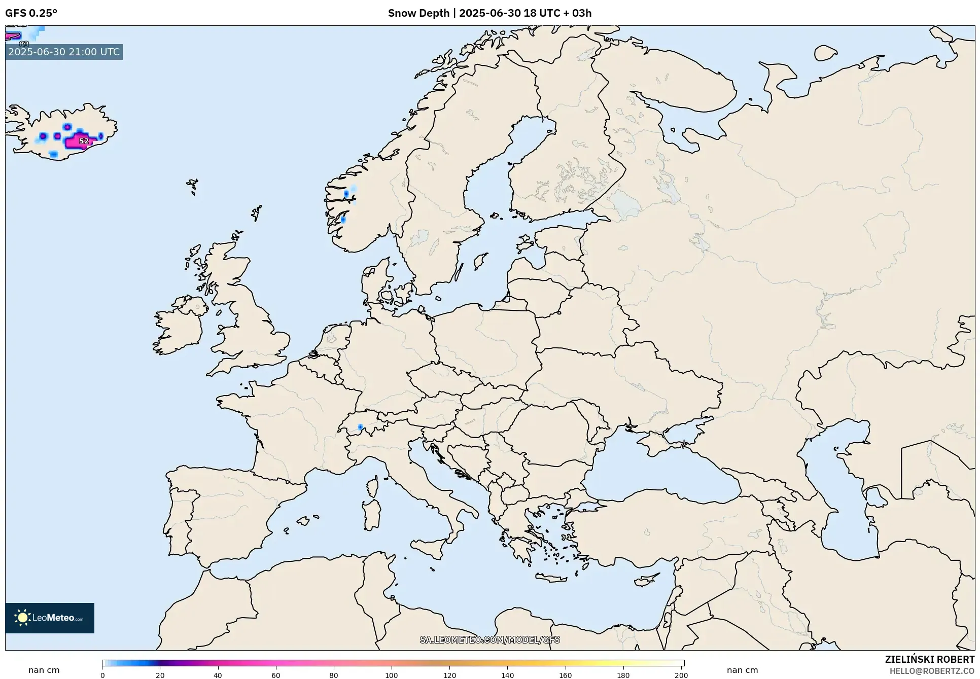 GFS model - Europe, Snow Depth GFS model - Europe, Snow Depth