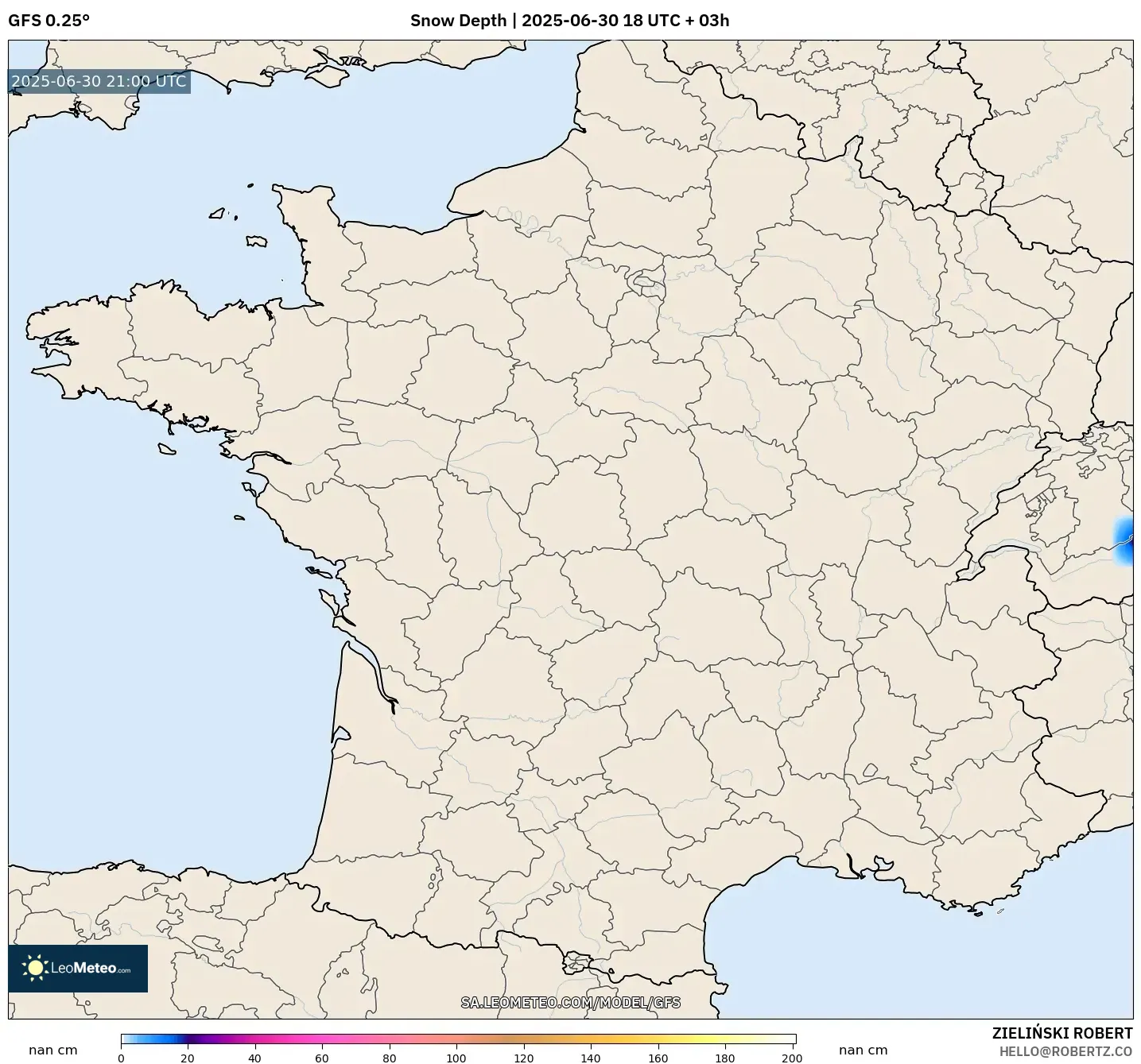 GFS model - France, Snow Depth GFS model - France, Snow Depth