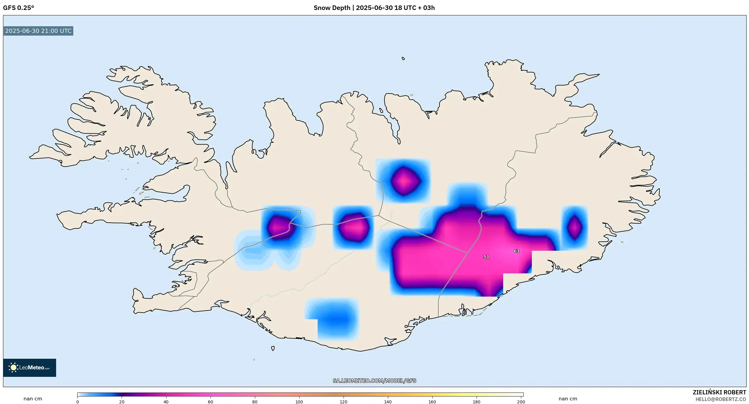 GFS model - Iceland, Snow Depth GFS model - Iceland, Snow Depth