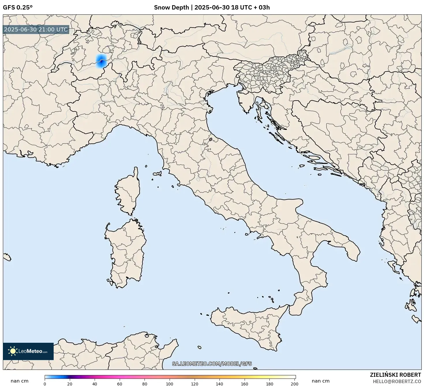GFS model - Italy, Snow Depth GFS model - Italy, Snow Depth