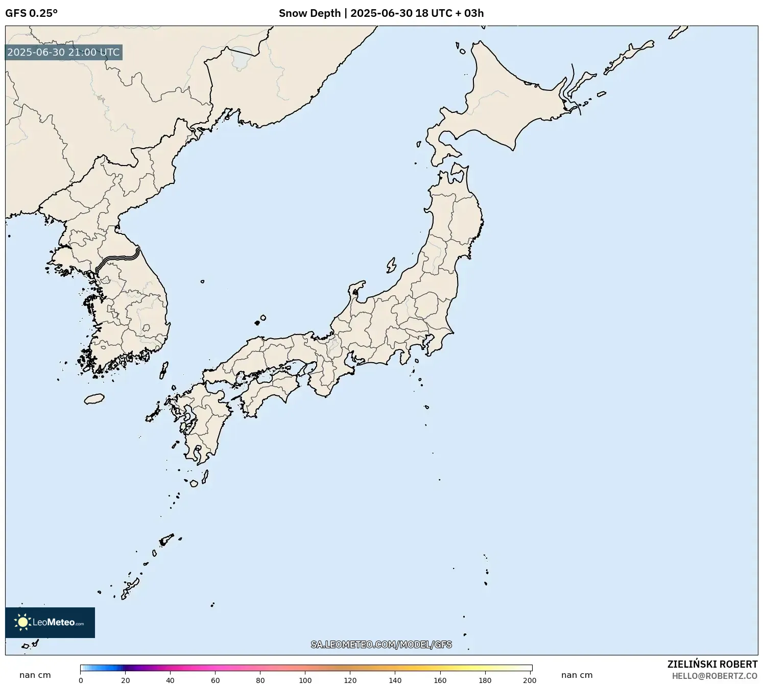 GFS model - Japan, Snow Depth GFS model - Japan, Snow Depth