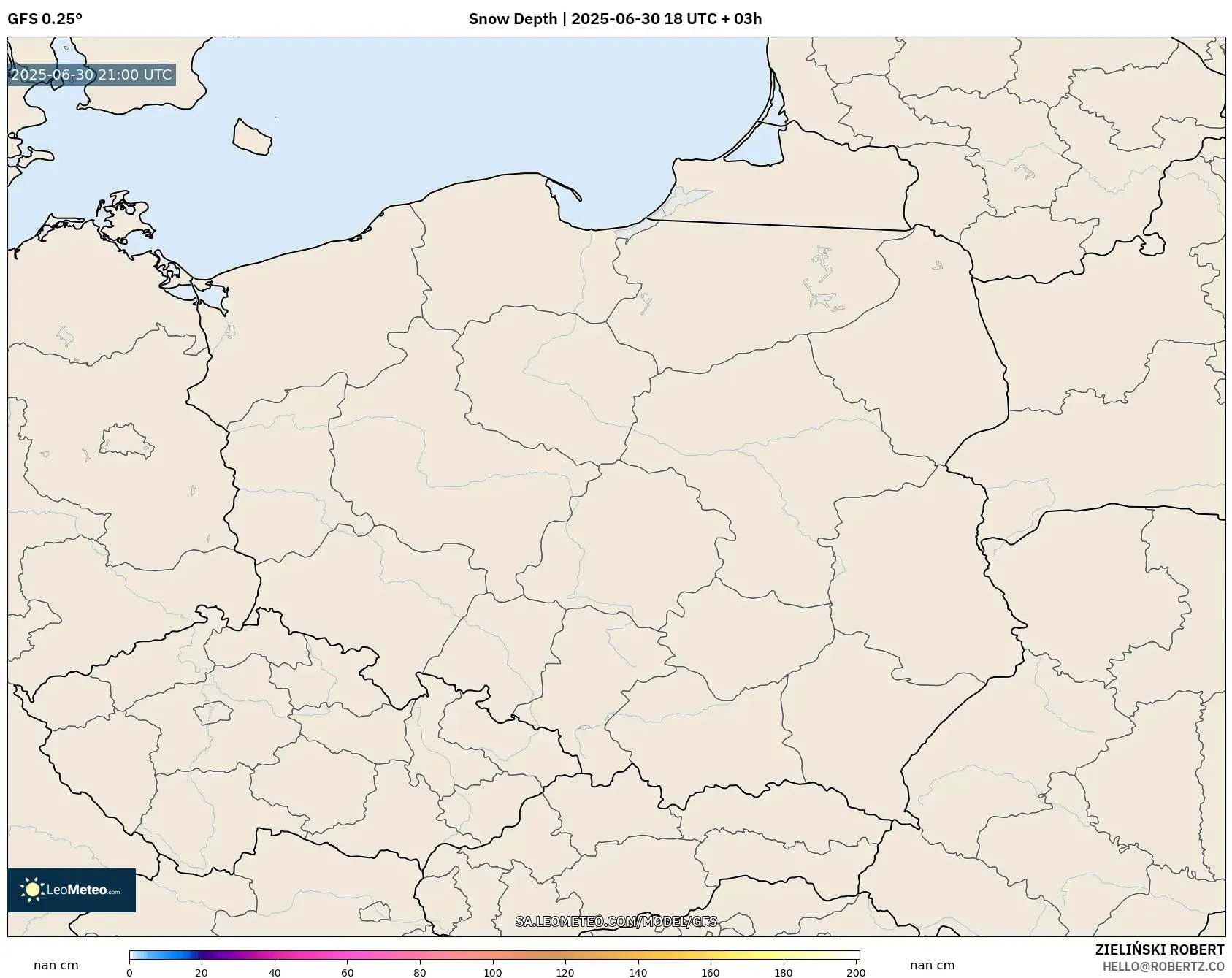 GFS model - Poland, Snow Depth