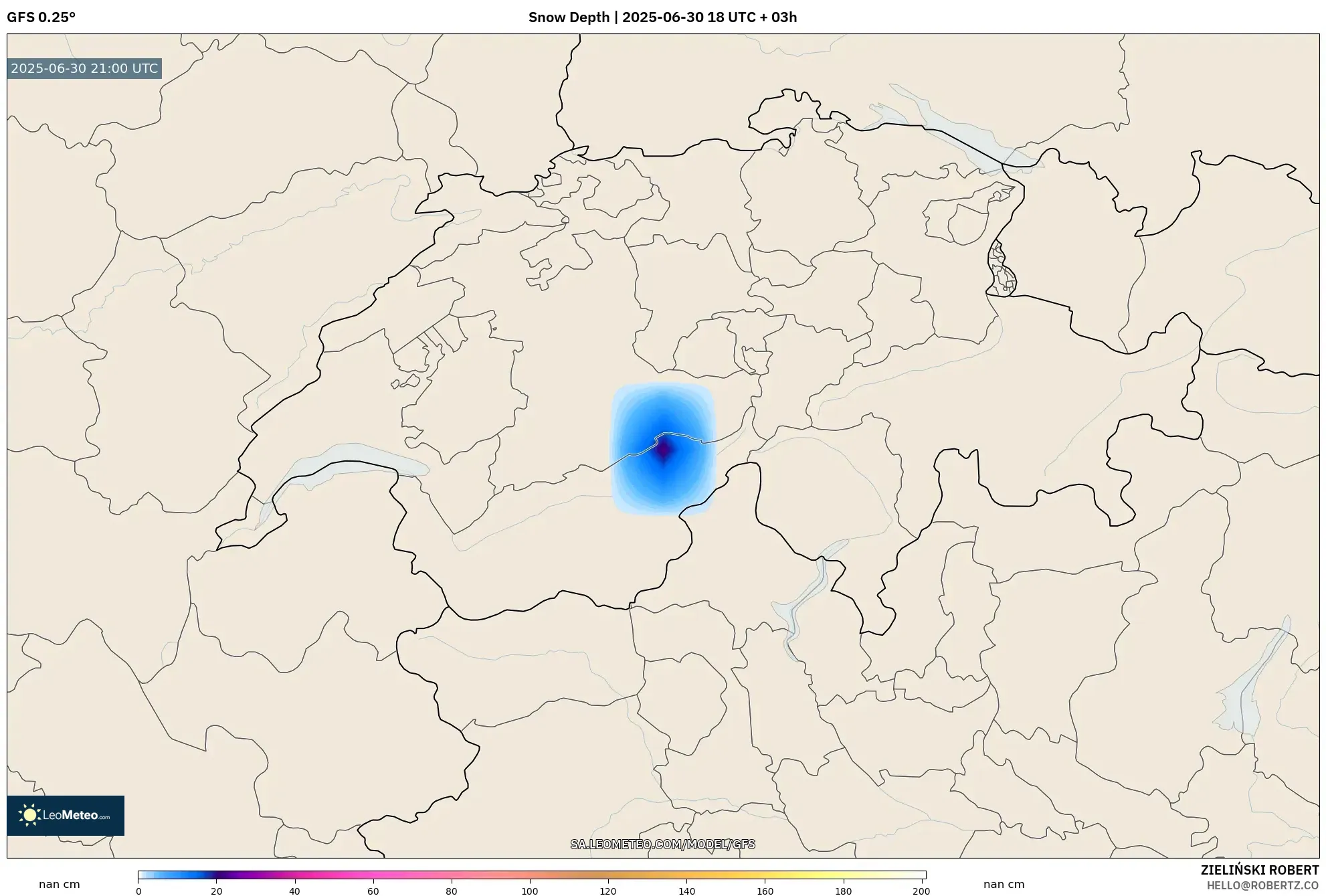 GFS model - Switzerland, Snow Depth GFS model - Switzerland, Snow Depth