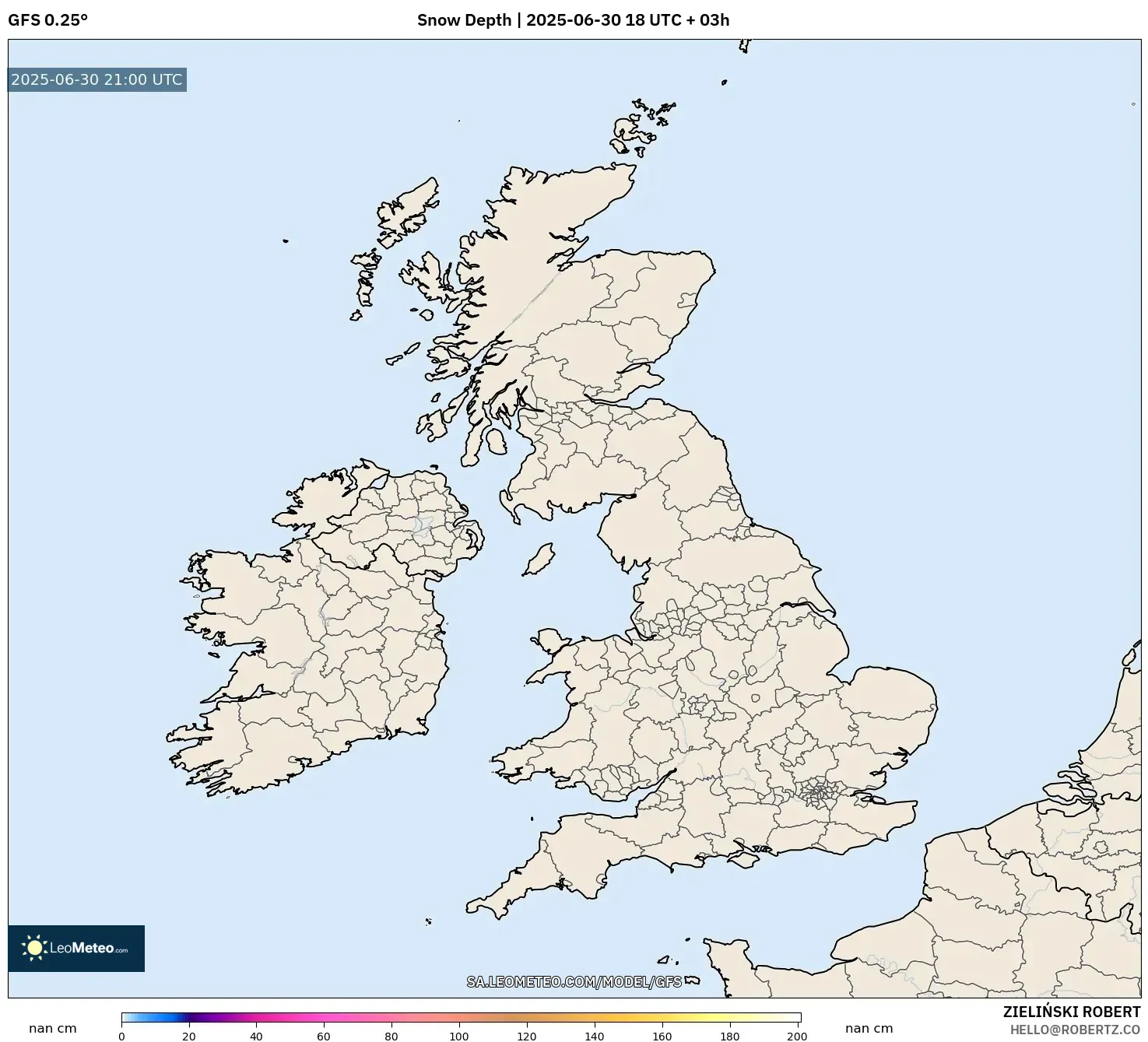 GFS model - United Kingdom, Snow Depth GFS model - United Kingdom, Snow Depth