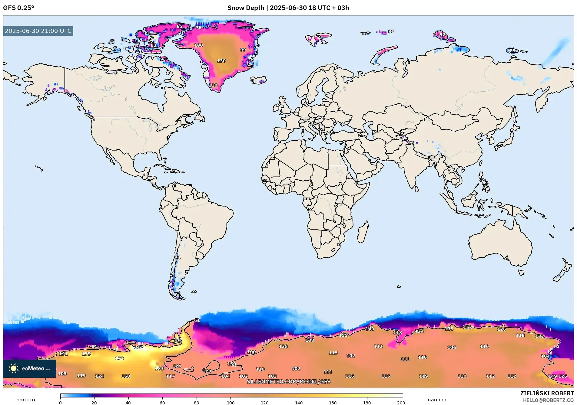 GFS model - World, Snow Depth GFS model - World, Snow Depth