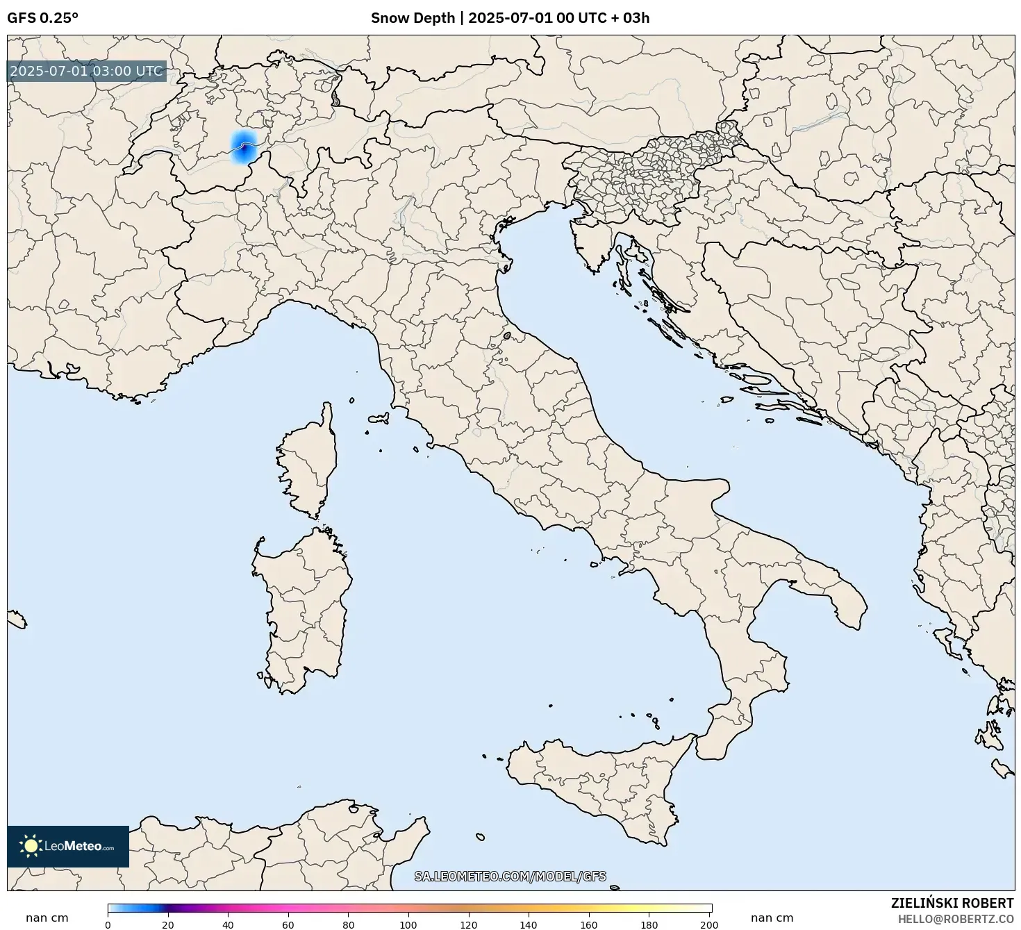 GFS model - Italy, Snow Depth GFS model - Italy, Snow Depth