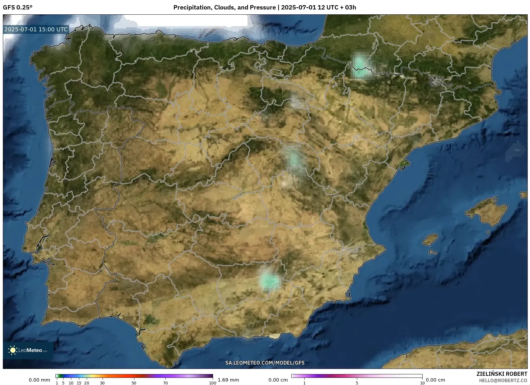 GFS model - Spain, Precipitation, Clouds, and Pressure GFS model - Spain, Precipitation, Clouds, and Pressure