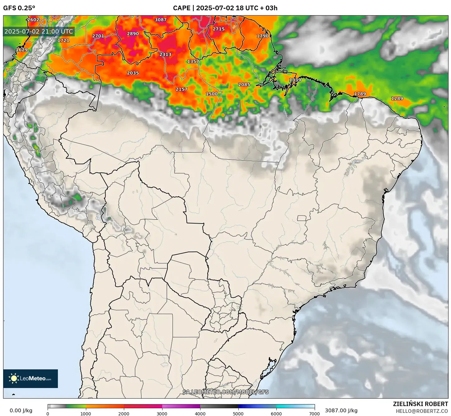 GFS model - Brazil, CAPE
