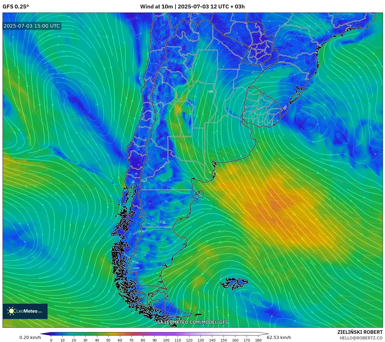 GFS model - Argentina, Wind at 10m