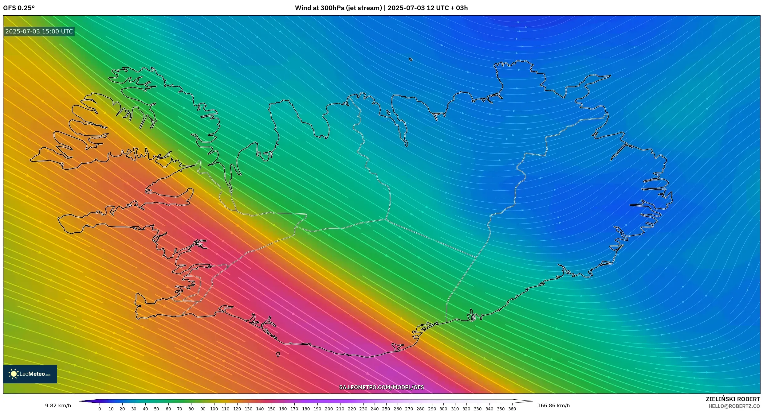 GFS model - Iceland, Wind at 300hPa (jet stream) GFS model - Iceland, Wind at 300hPa (jet stream)