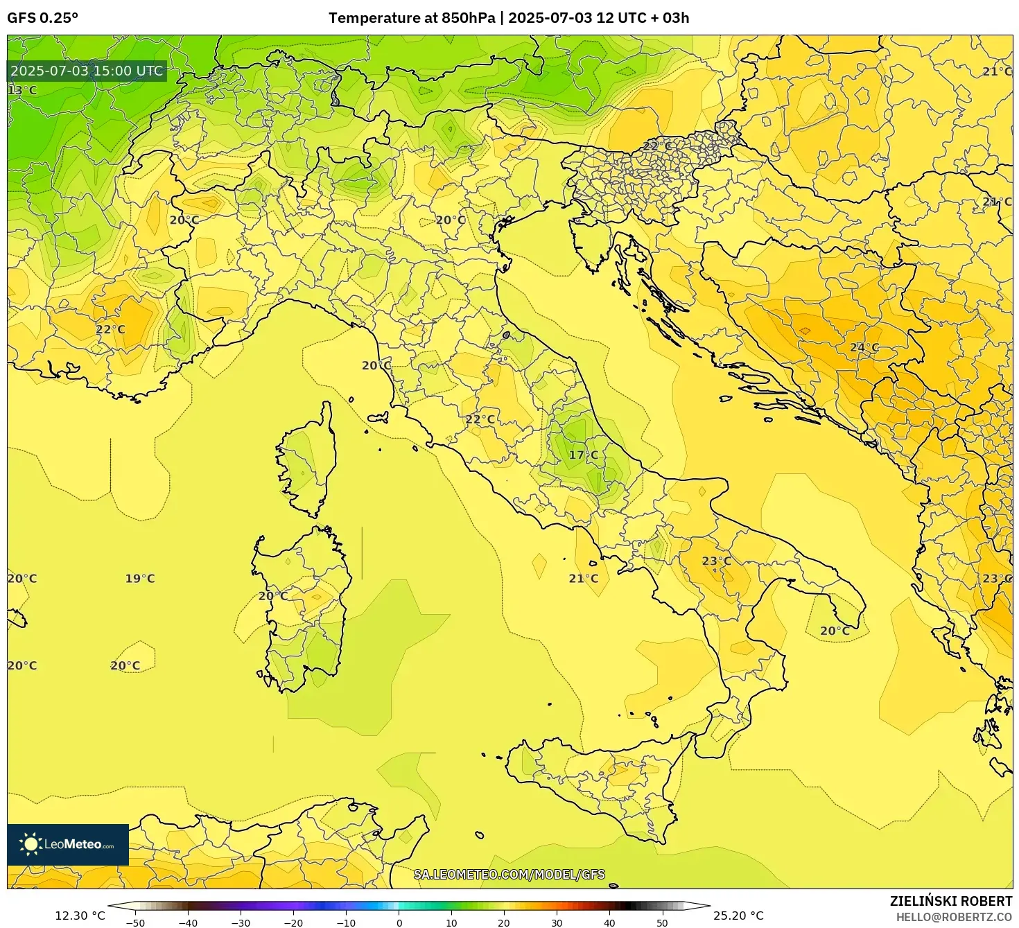 GFS model - Italy, Temperature at 850hPa