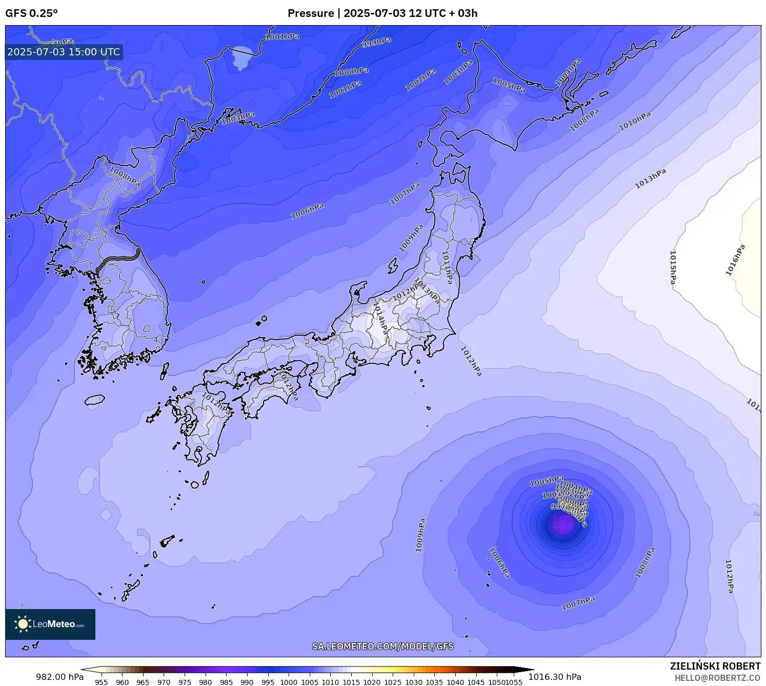 GFS model - Japan, Pressure