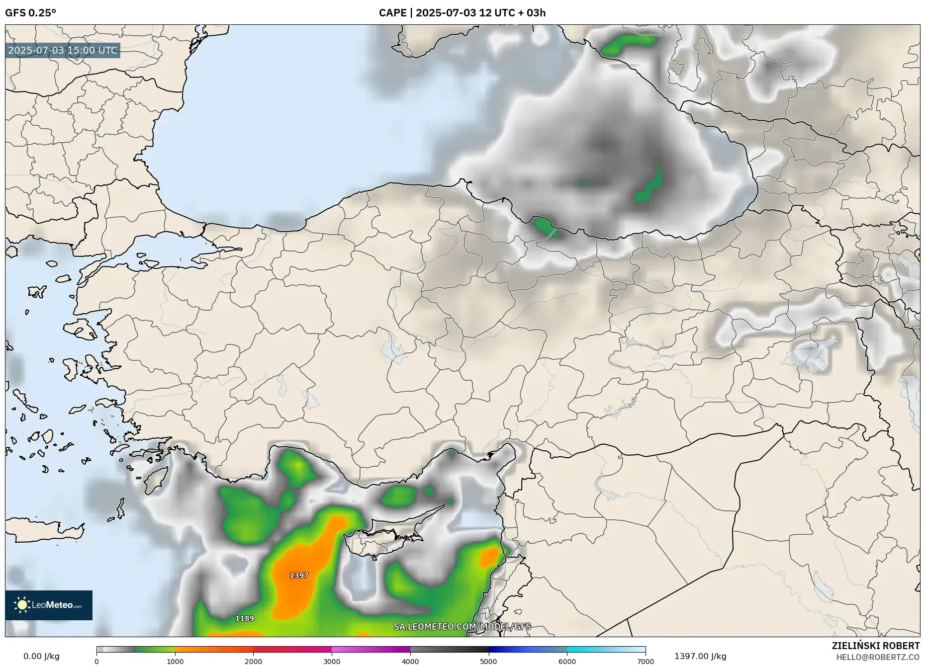 GFS model - Turkey, CAPE