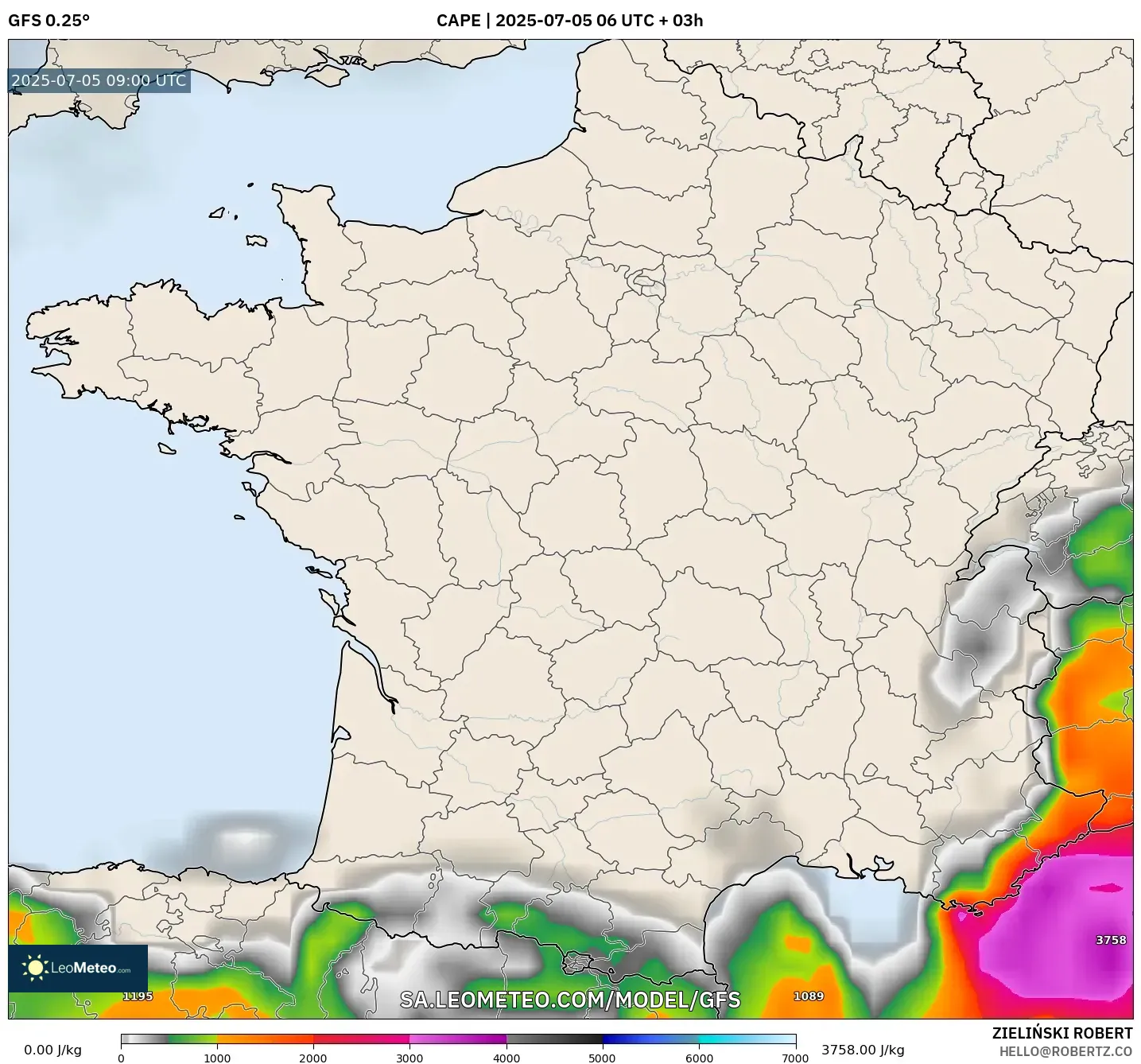 GFS model - France, CAPE GFS model - France, CAPE