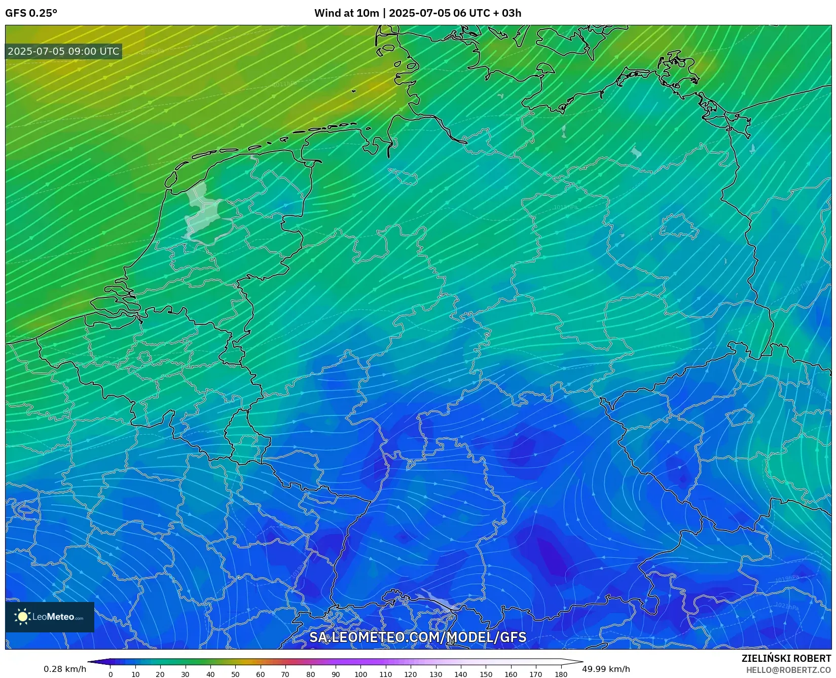 GFS model - Germany, Wind at 10m GFS model - Germany, Wind at 10m