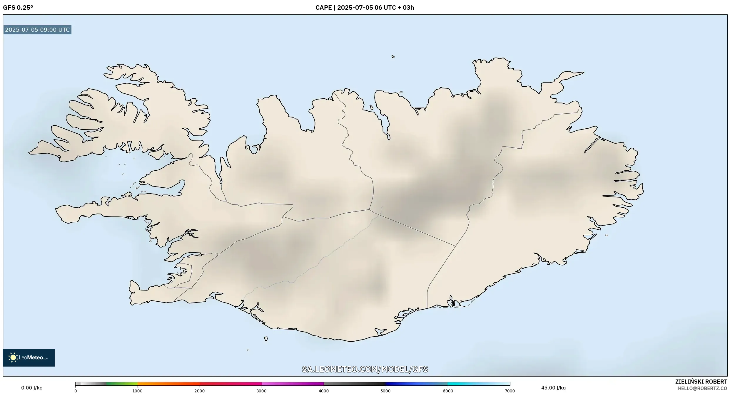 GFS model - Iceland, CAPE GFS model - Iceland, CAPE