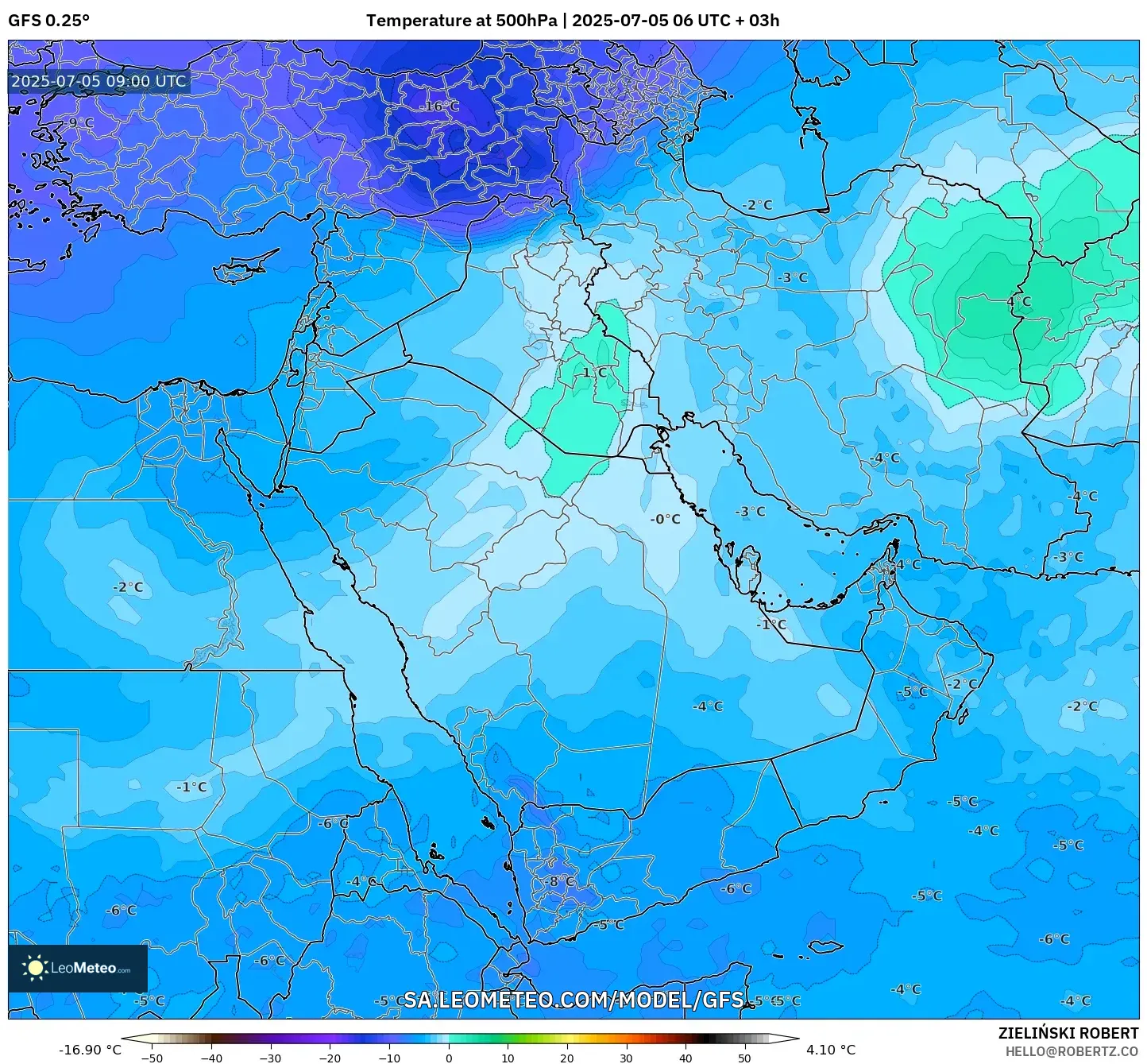 GFS model - Middle East, Temperature at 500hPa GFS model - Middle East, Temperature at 500hPa