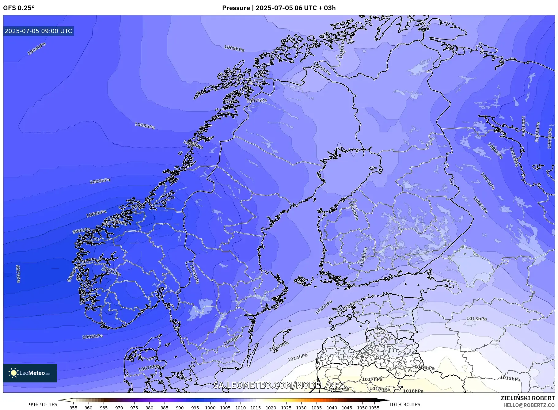 GFS model - Scandinavia, Pressure GFS model - Scandinavia, Pressure