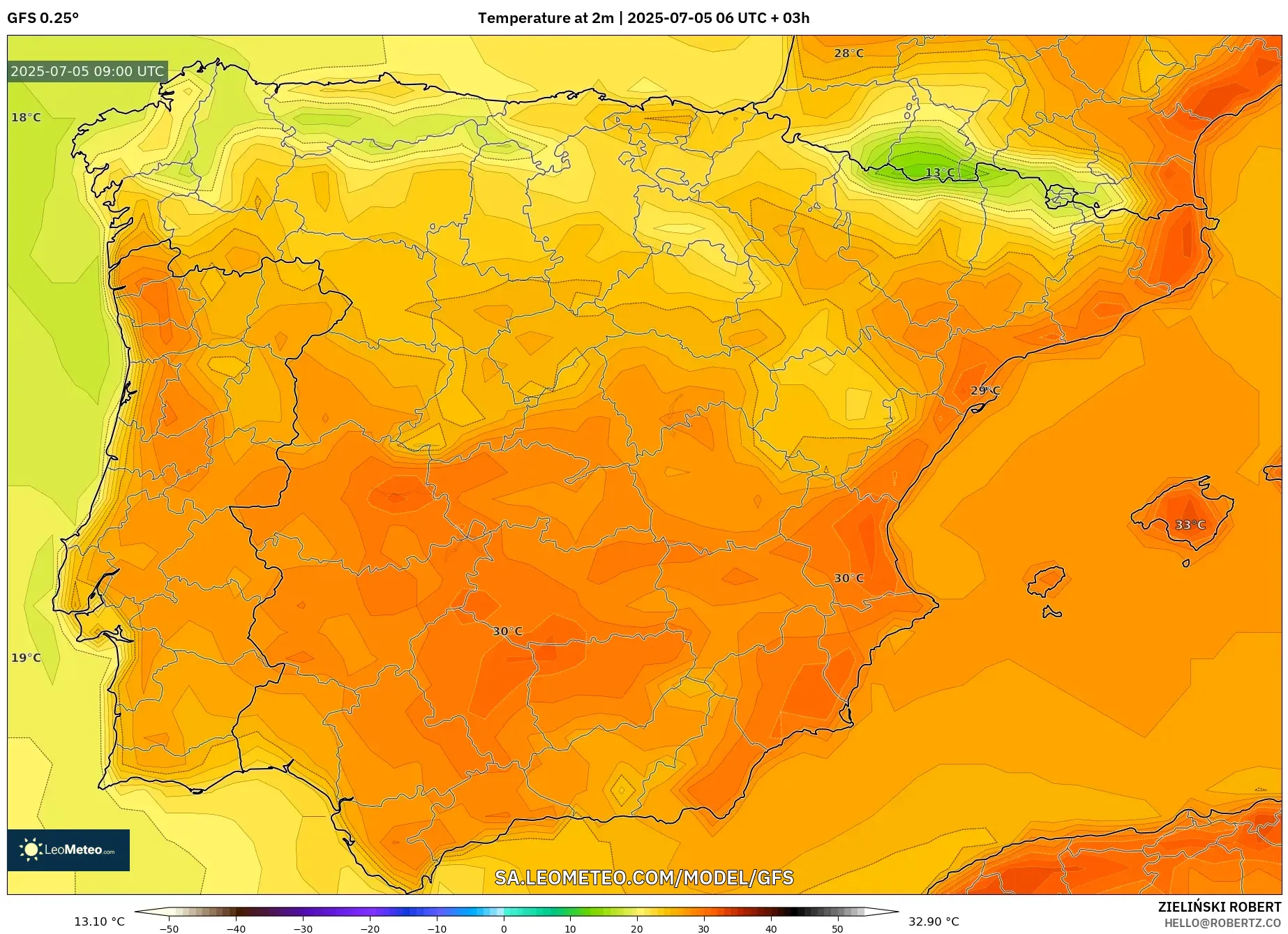 GFS model - Spain, Temperature at 2m GFS model - Spain, Temperature at 2m