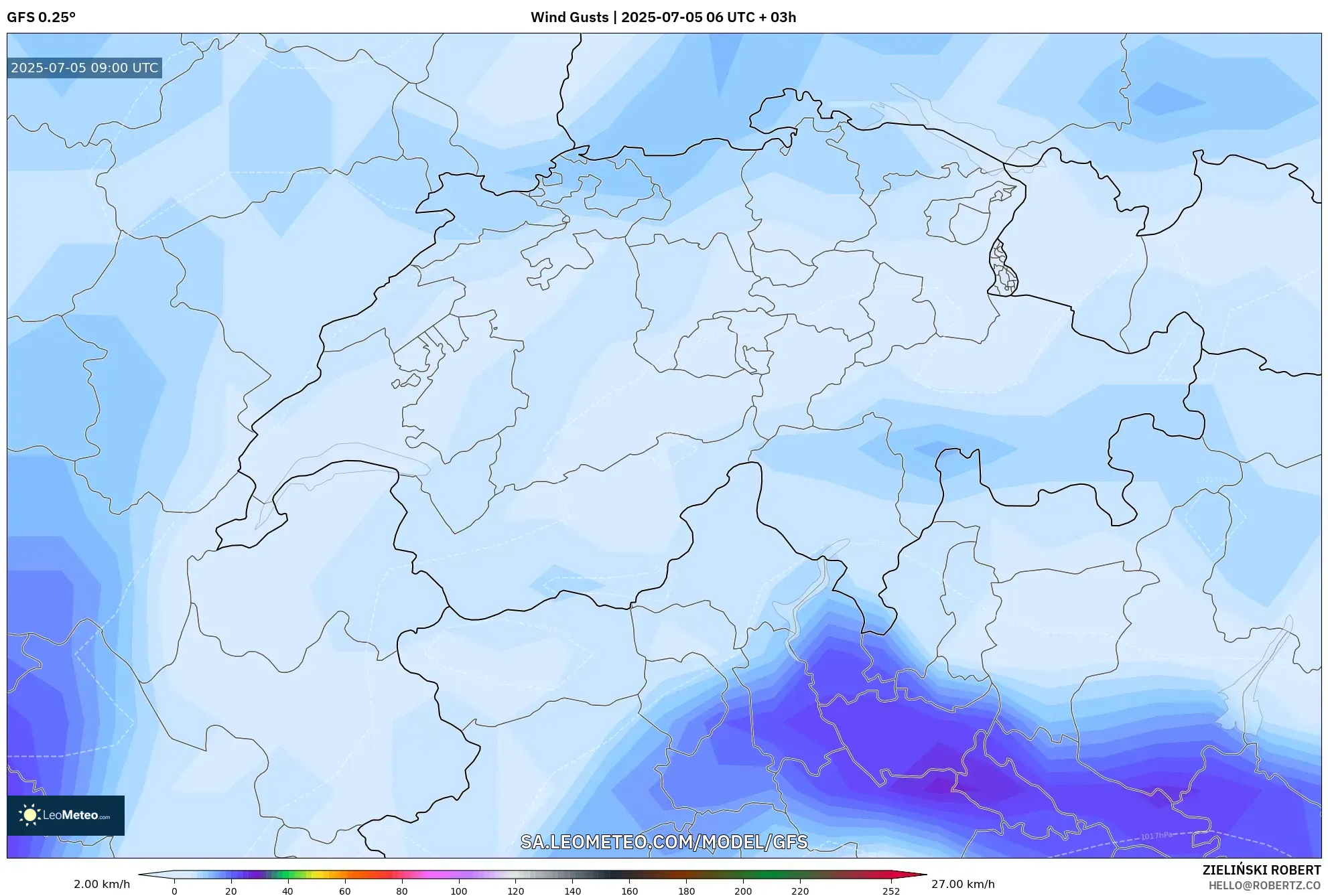 GFS model - Switzerland, Wind Gusts GFS model - Switzerland, Wind Gusts