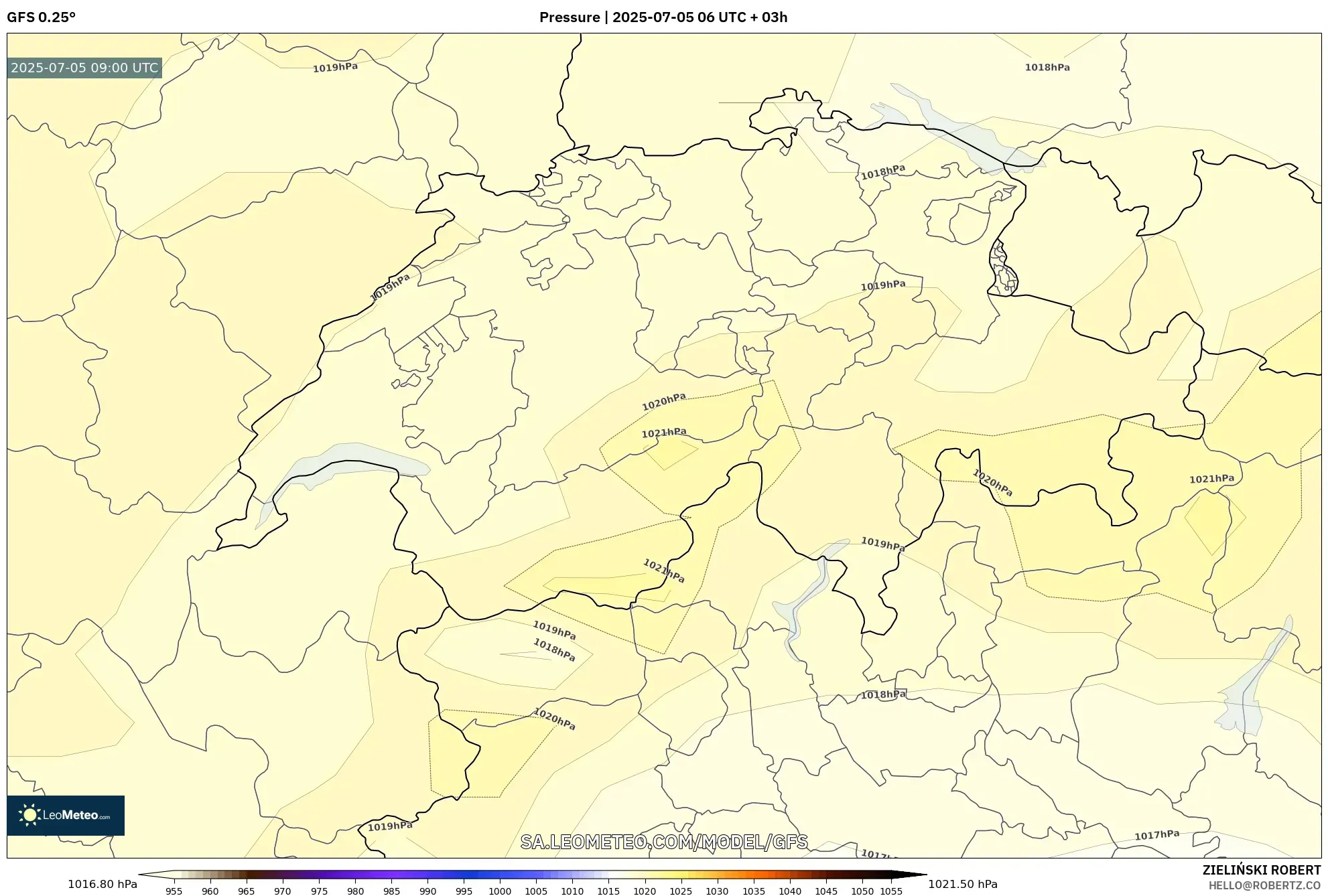 GFS model - Switzerland, Pressure GFS model - Switzerland, Pressure