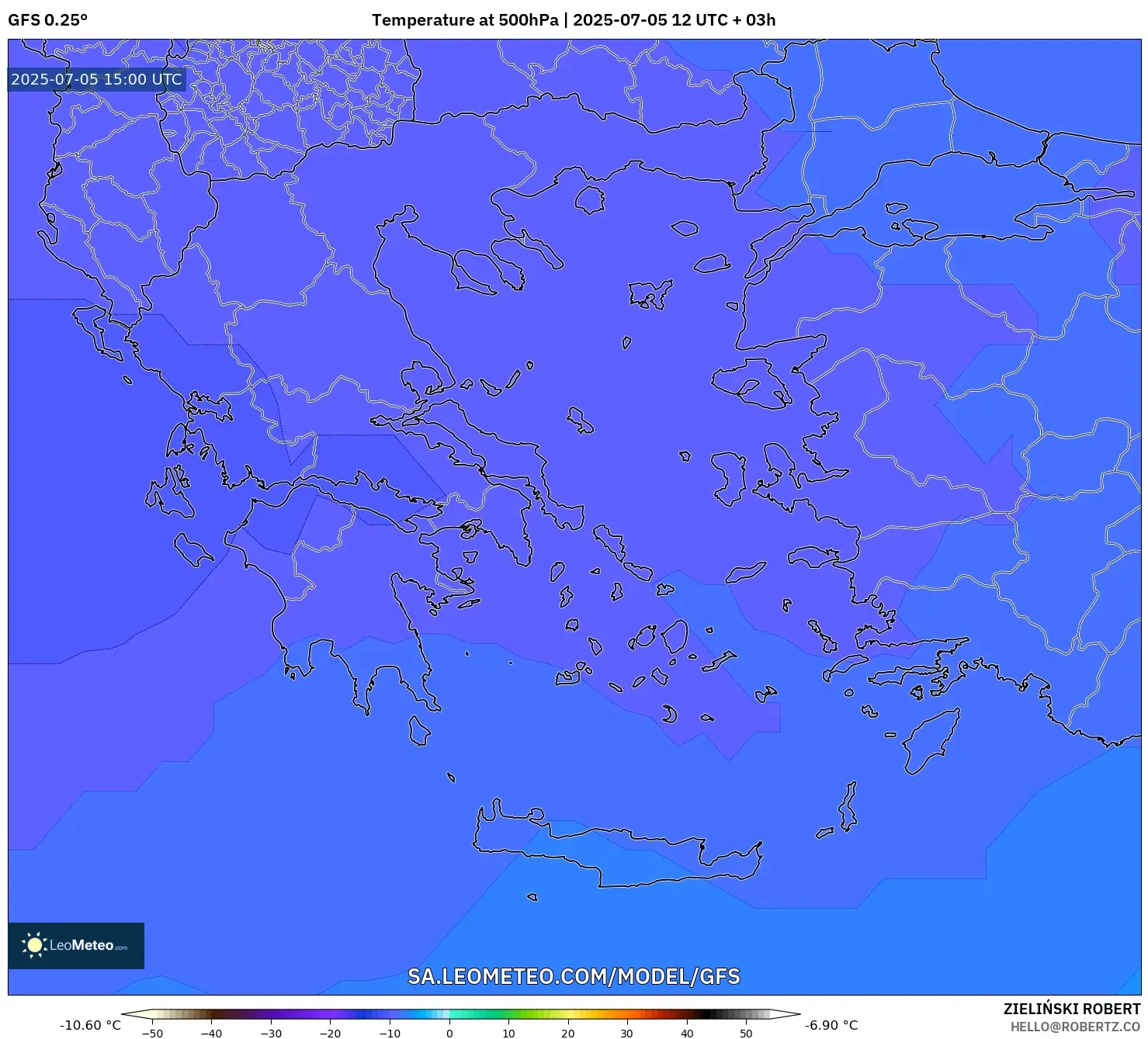 GFS model - Greece, Temperature at 500hPa GFS model - Greece, Temperature at 500hPa