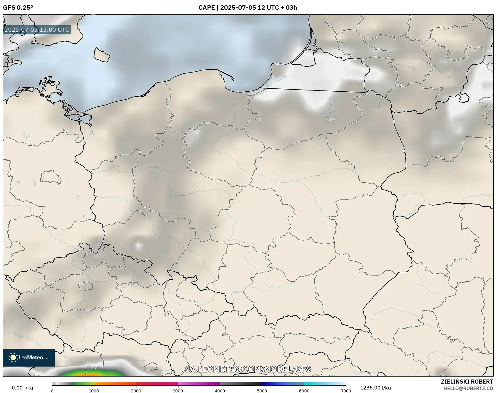 GFS model - Poland, CAPE GFS model - Poland, CAPE