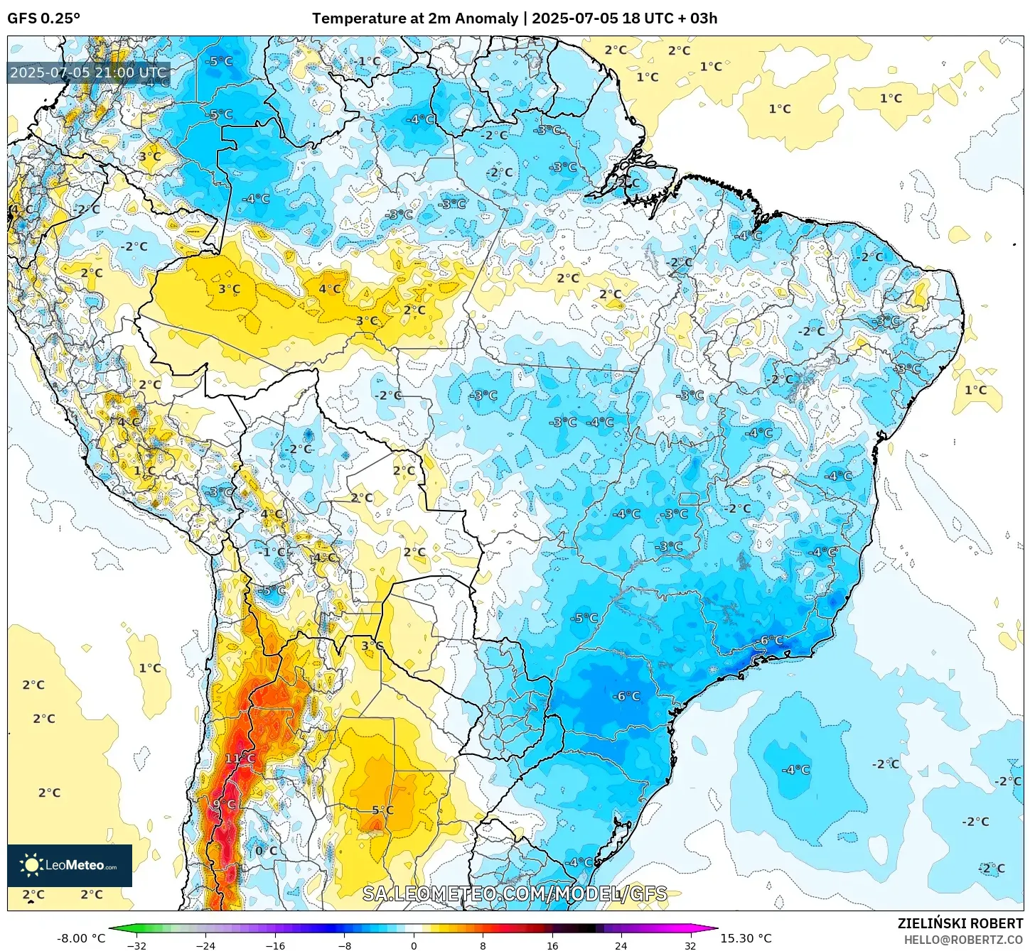 GFS model - Brazil, Temperature at 2m Anomaly GFS model - Brazil, Temperature at 2m Anomaly