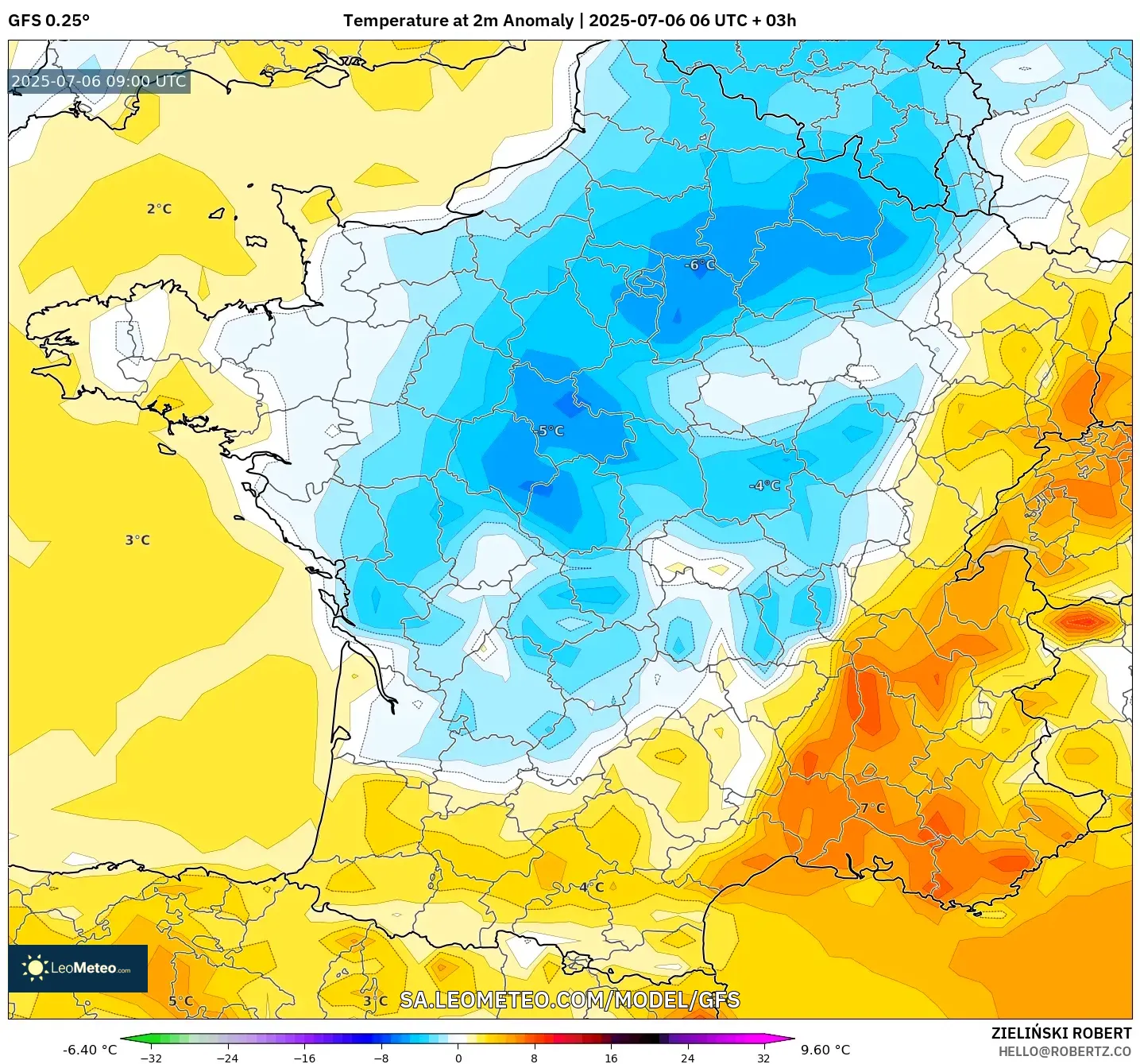 GFS model - France, Temperature at 2m Anomaly GFS model - France, Temperature at 2m Anomaly