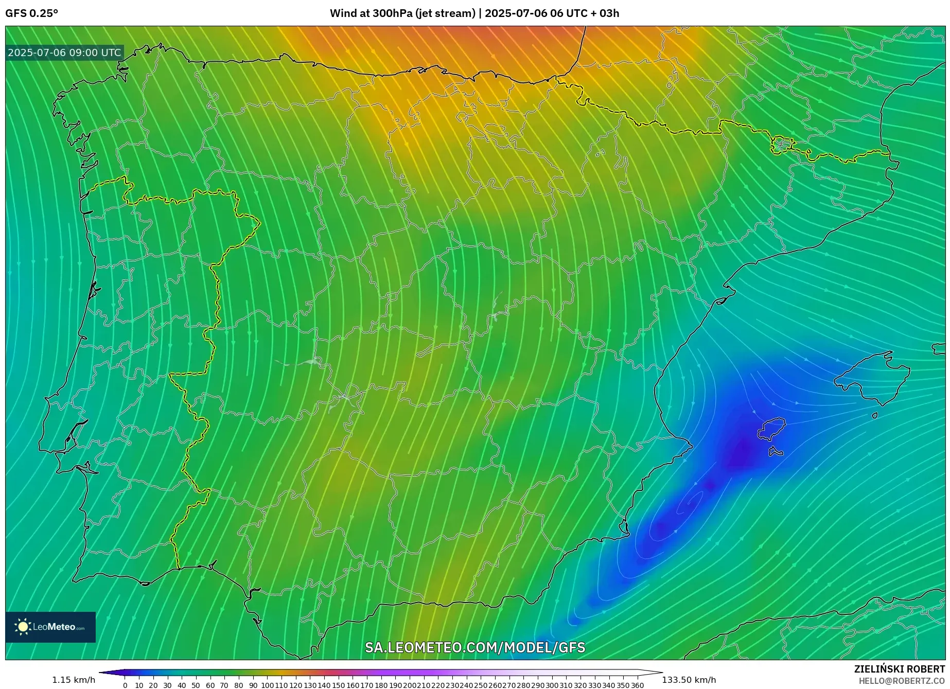 GFS model - Spain, Wind at 300hPa (jet stream) GFS model - Spain, Wind at 300hPa (jet stream)