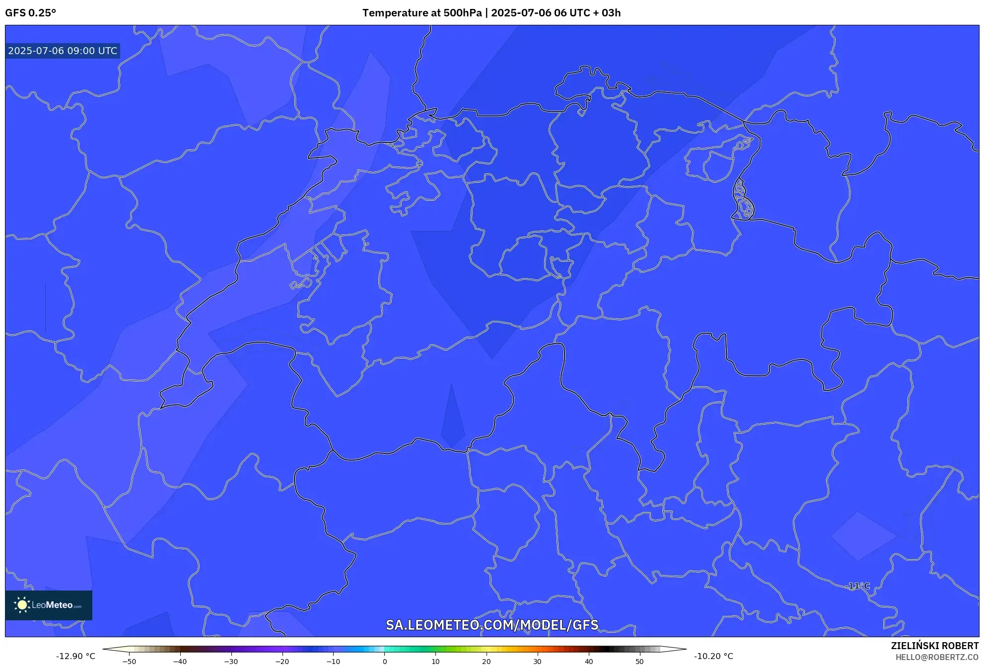 GFS model - Switzerland, Temperature at 500hPa GFS model - Switzerland, Temperature at 500hPa