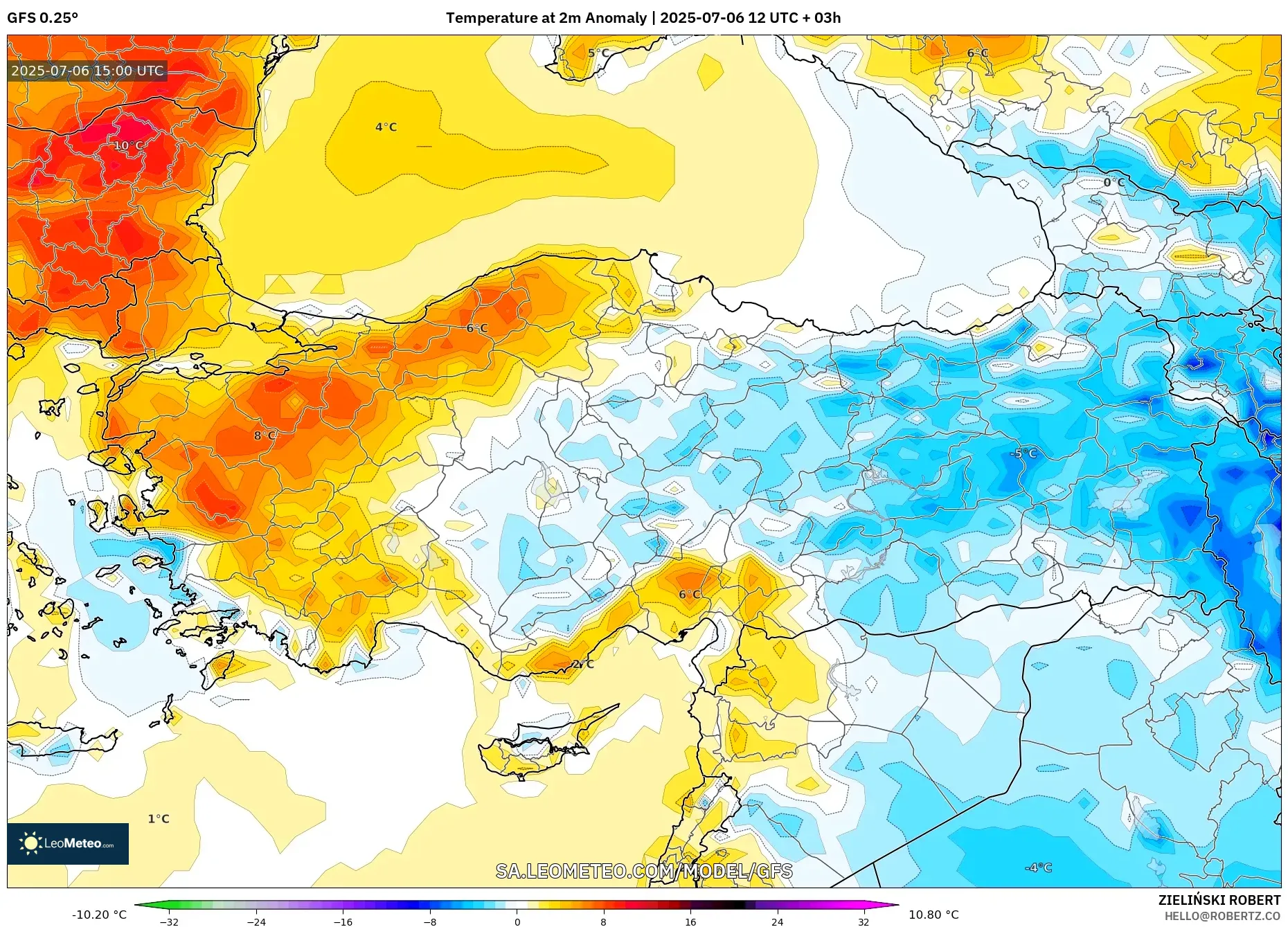 GFS model - Turkey, Temperature at 2m Anomaly GFS model - Turkey, Temperature at 2m Anomaly
