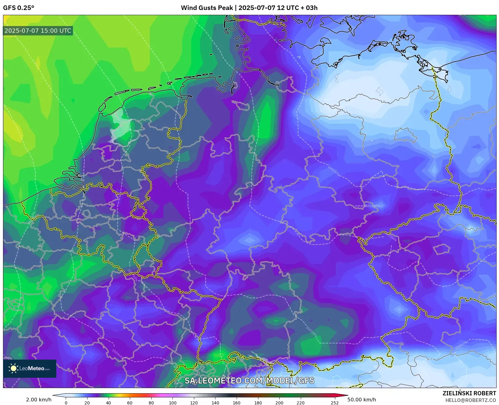 GFS model - Germany, Wind Gusts Peak GFS model - Germany, Wind Gusts Peak