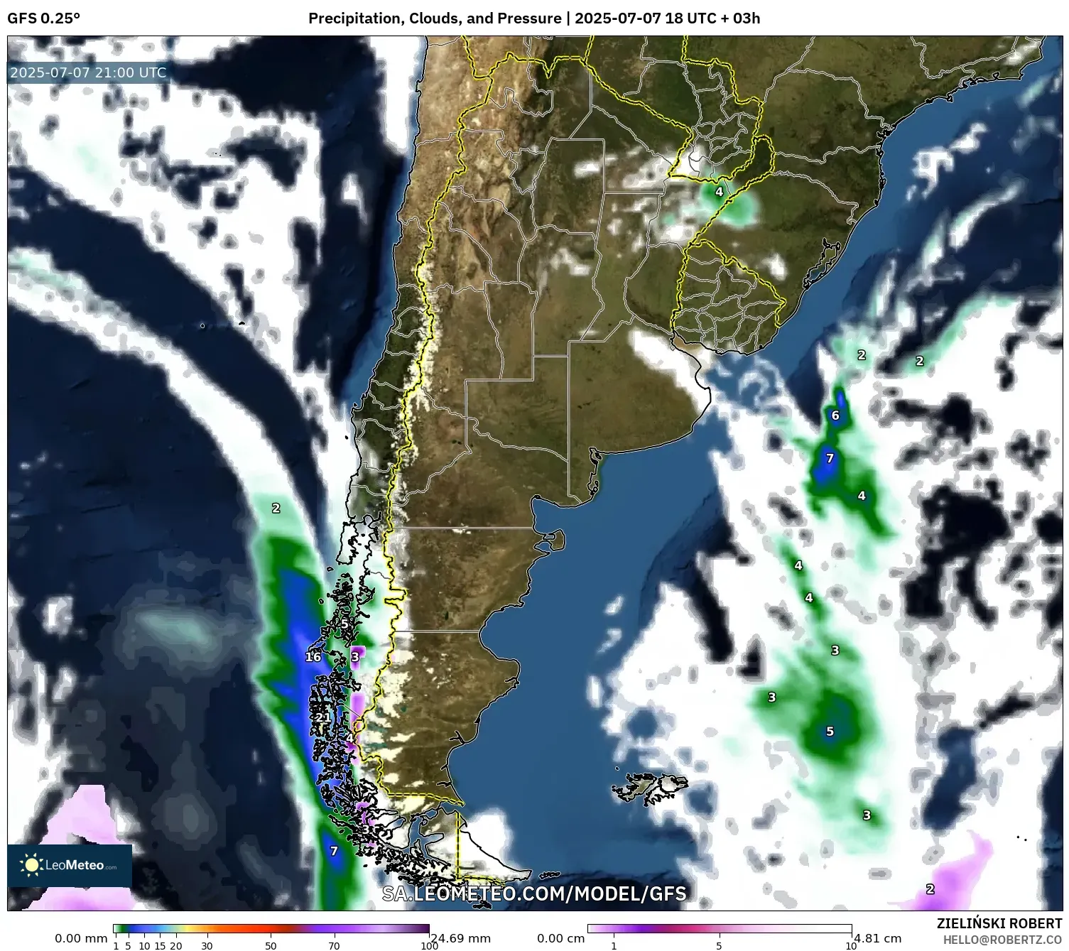 GFS model - Argentina, Precipitation, Clouds, and Pressure GFS model - Argentina, Precipitation, Clouds, and Pressure
