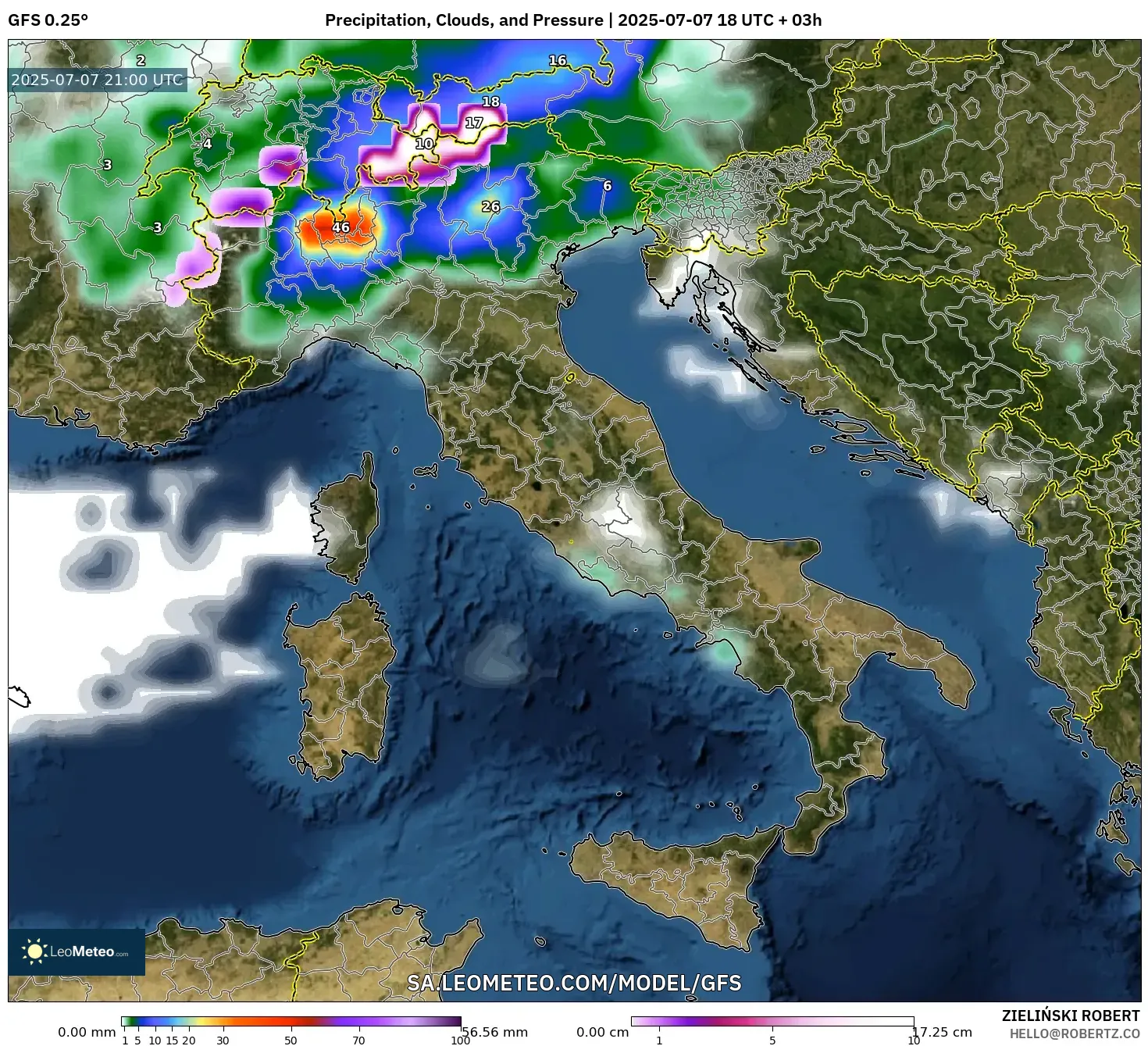 GFS model - Italy, Precipitation, Clouds, and Pressure GFS model - Italy, Precipitation, Clouds, and Pressure