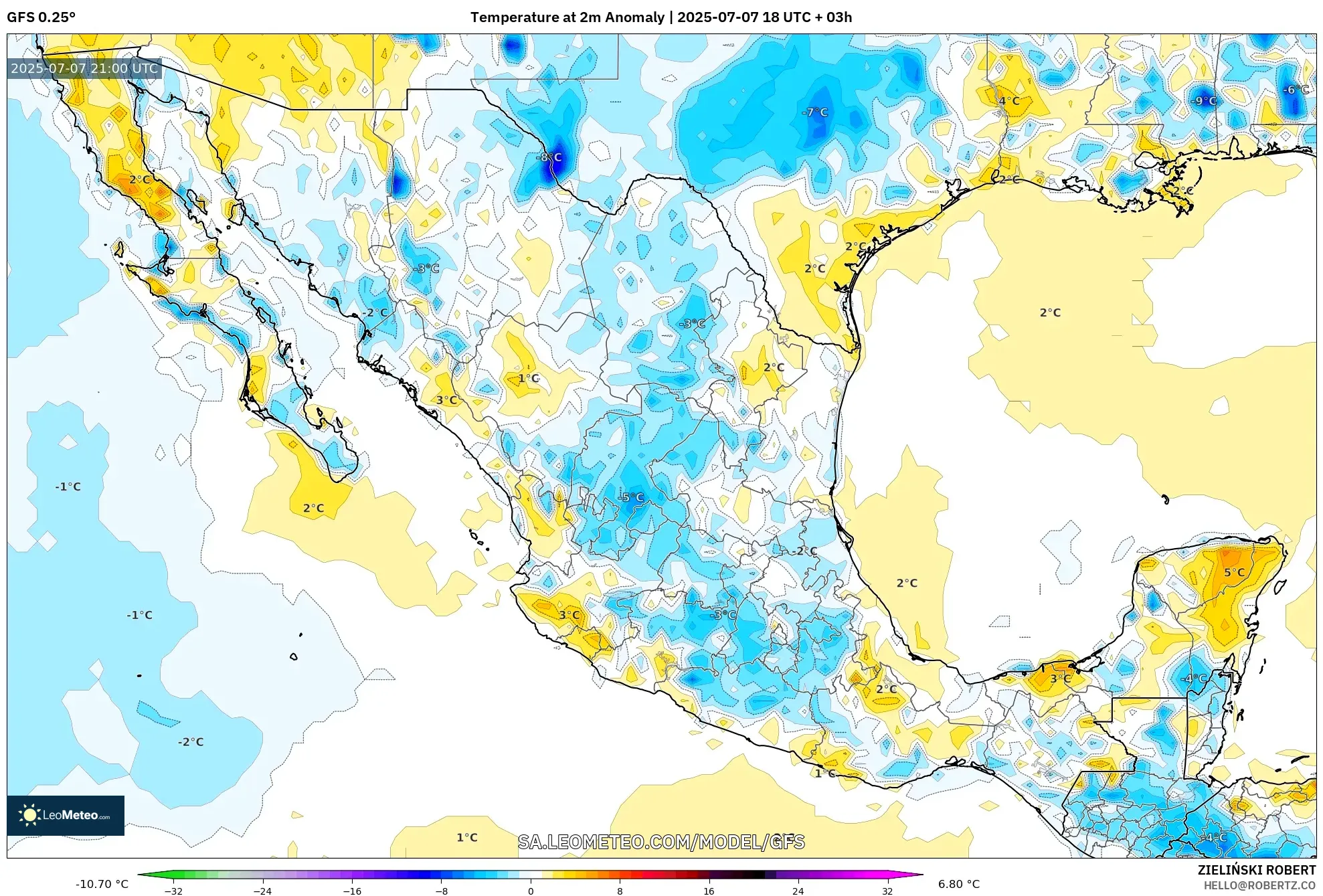 GFS model - Mexico, Temperature at 2m Anomaly GFS model - Mexico, Temperature at 2m Anomaly