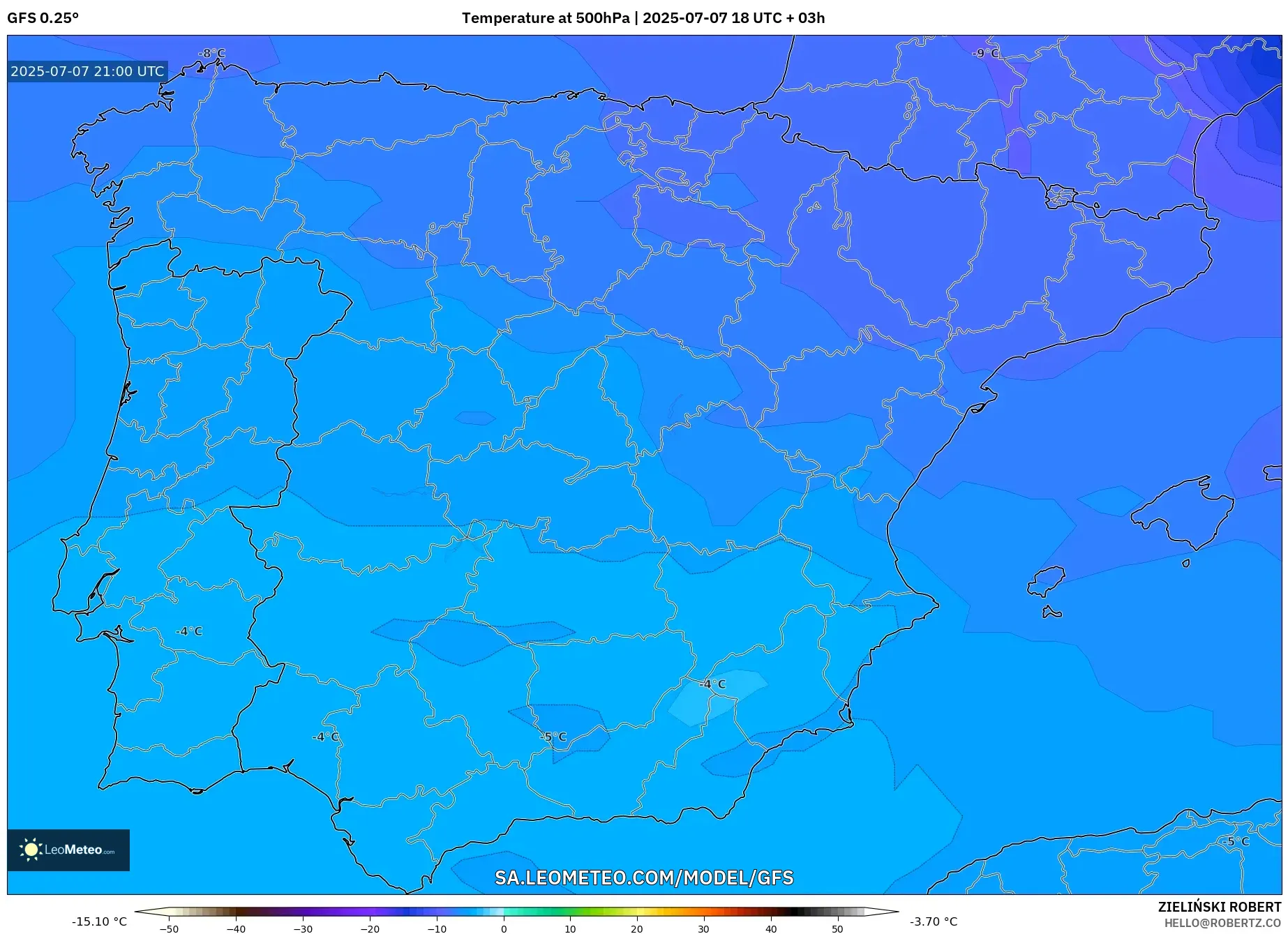 GFS model - Spain, Temperature at 500hPa GFS model - Spain, Temperature at 500hPa